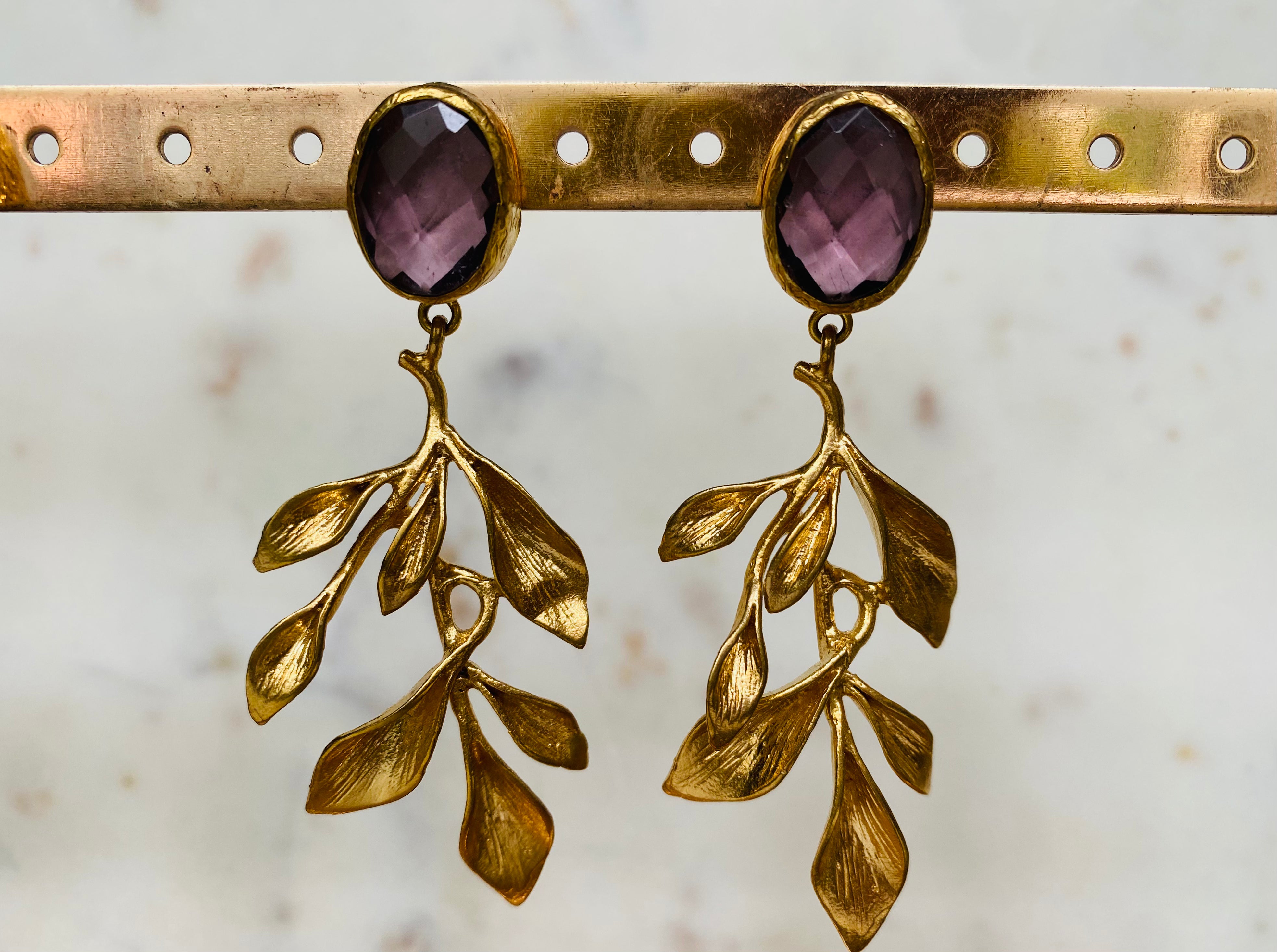 gemstone leaf design earrings