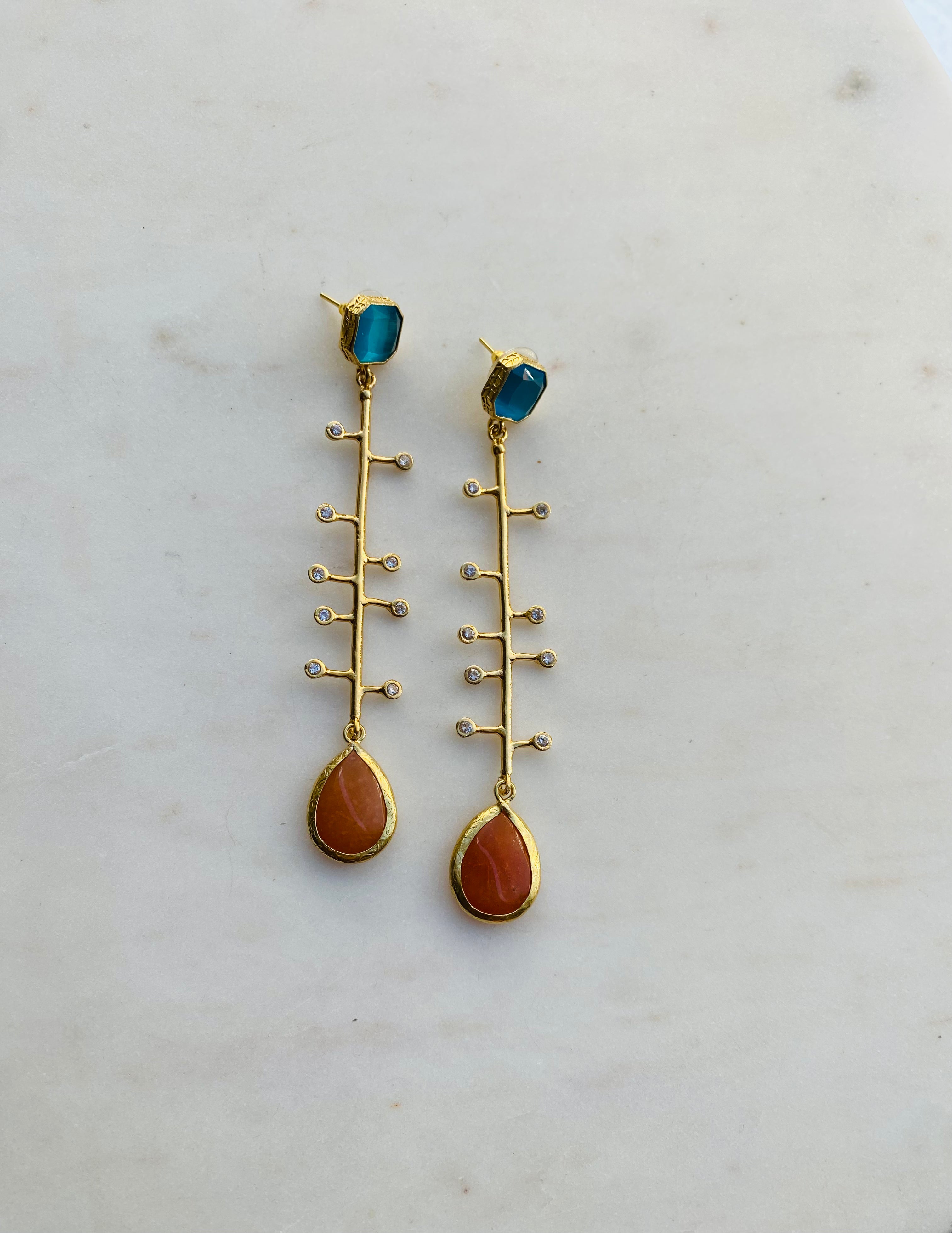 ultra long gemstone earrings