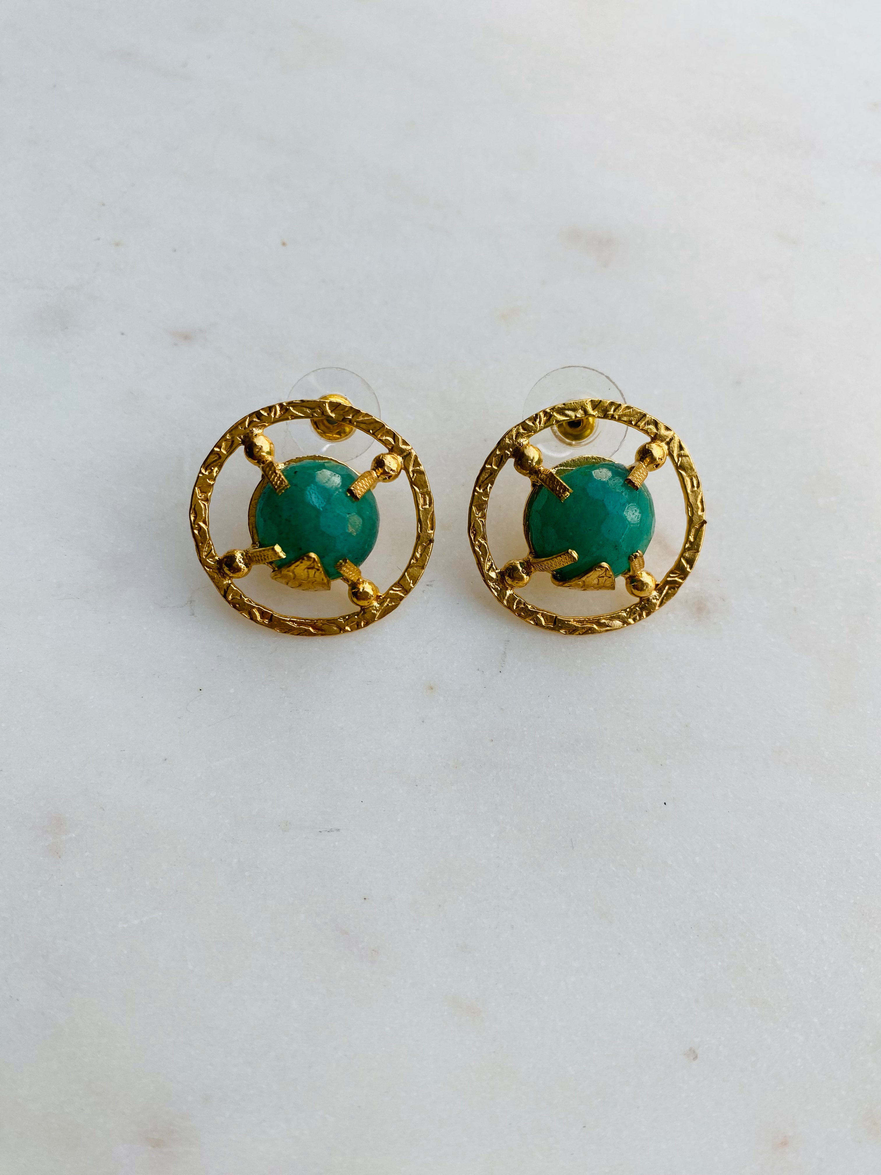 green emerald stud earrings