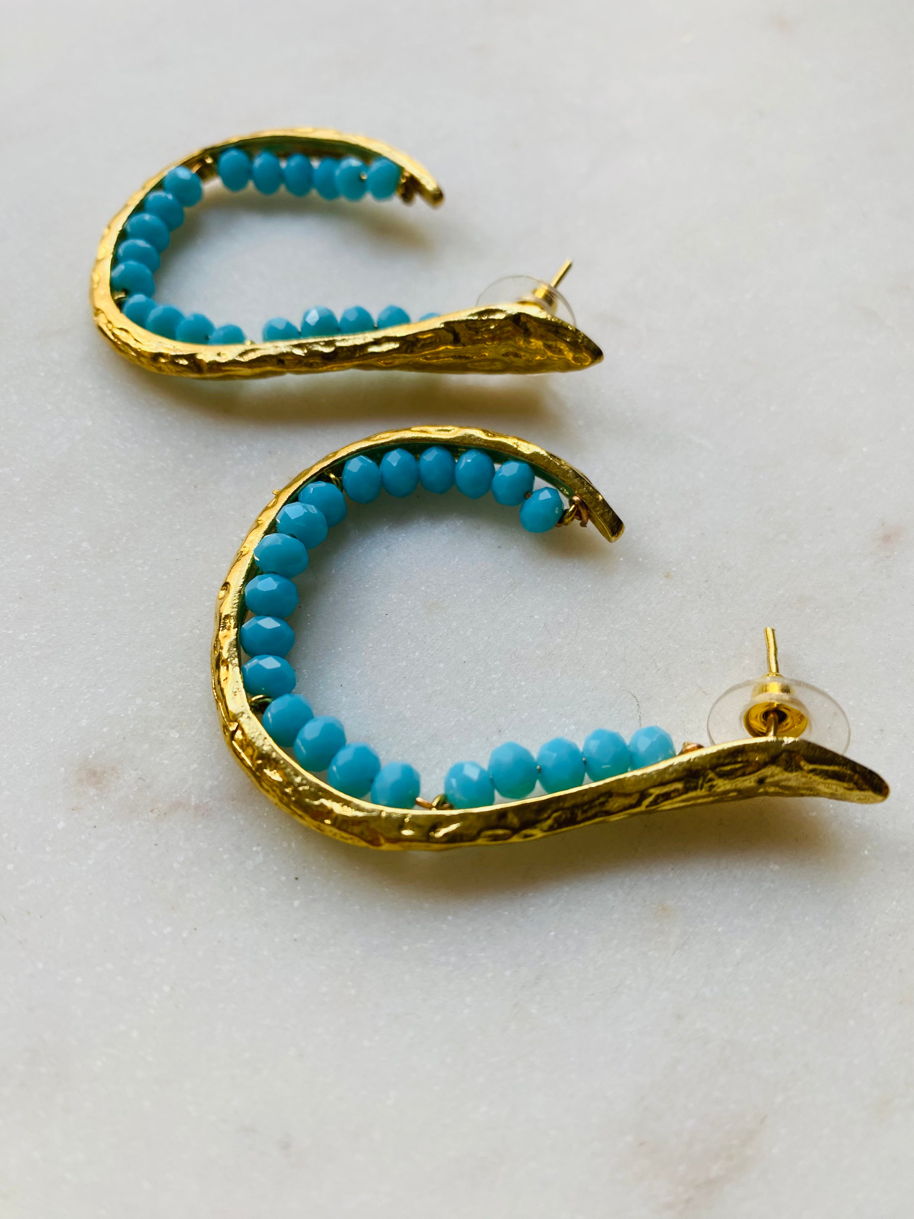 gold turquoise hoop earrings