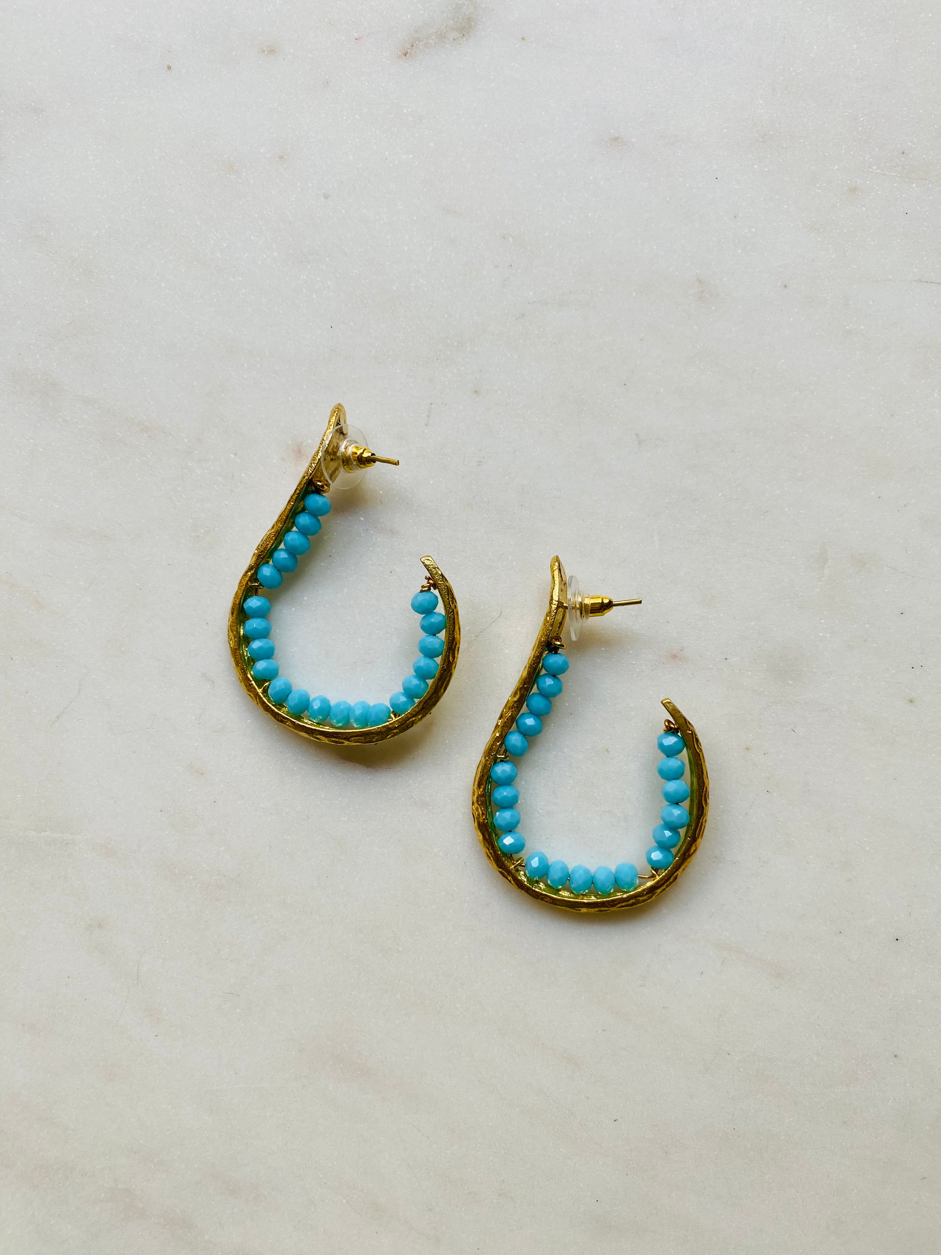 gold turquoise hoop earrings