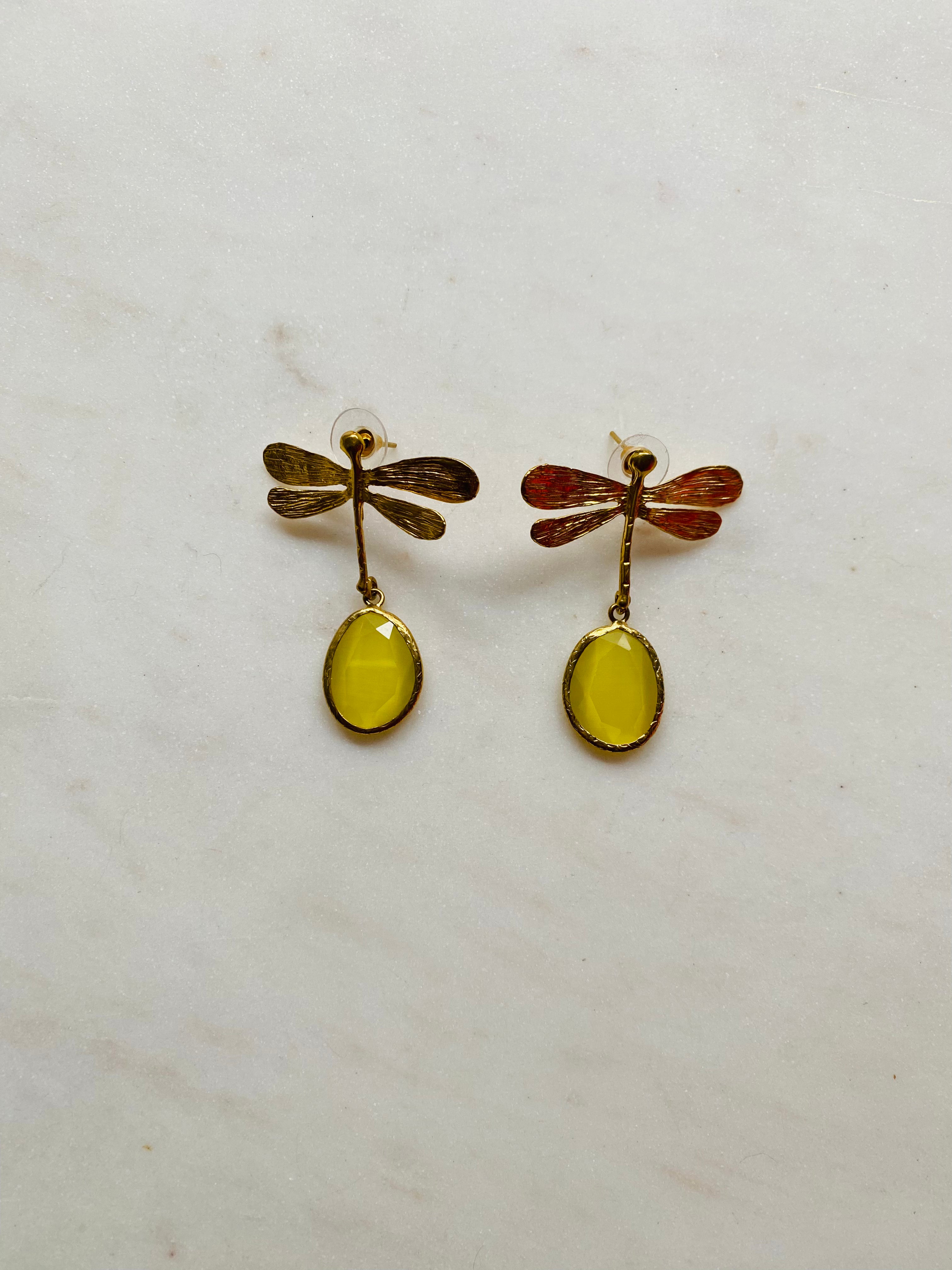 yellow gemstone dragonfly earrings