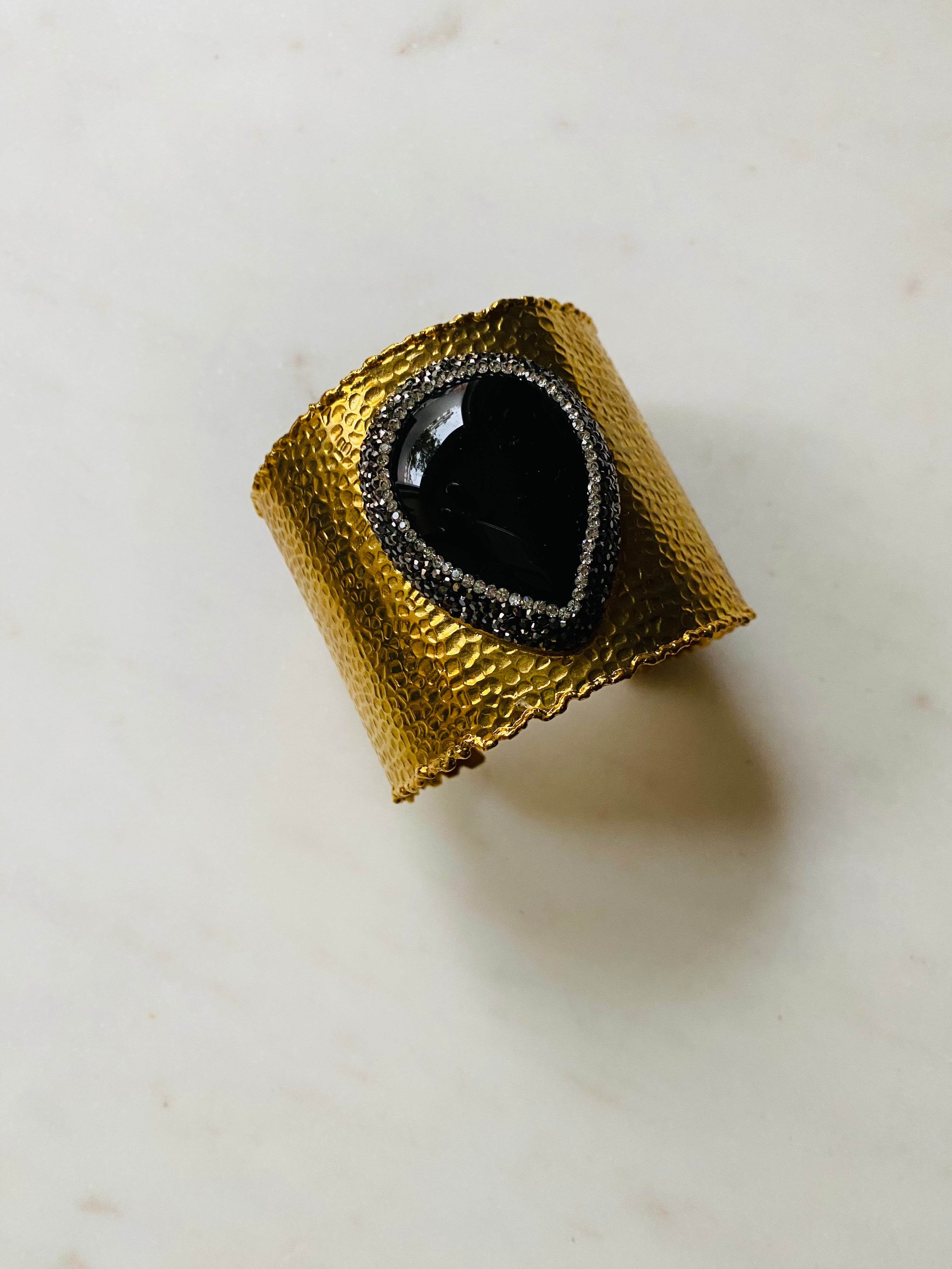 gold bracelet cuff onyx