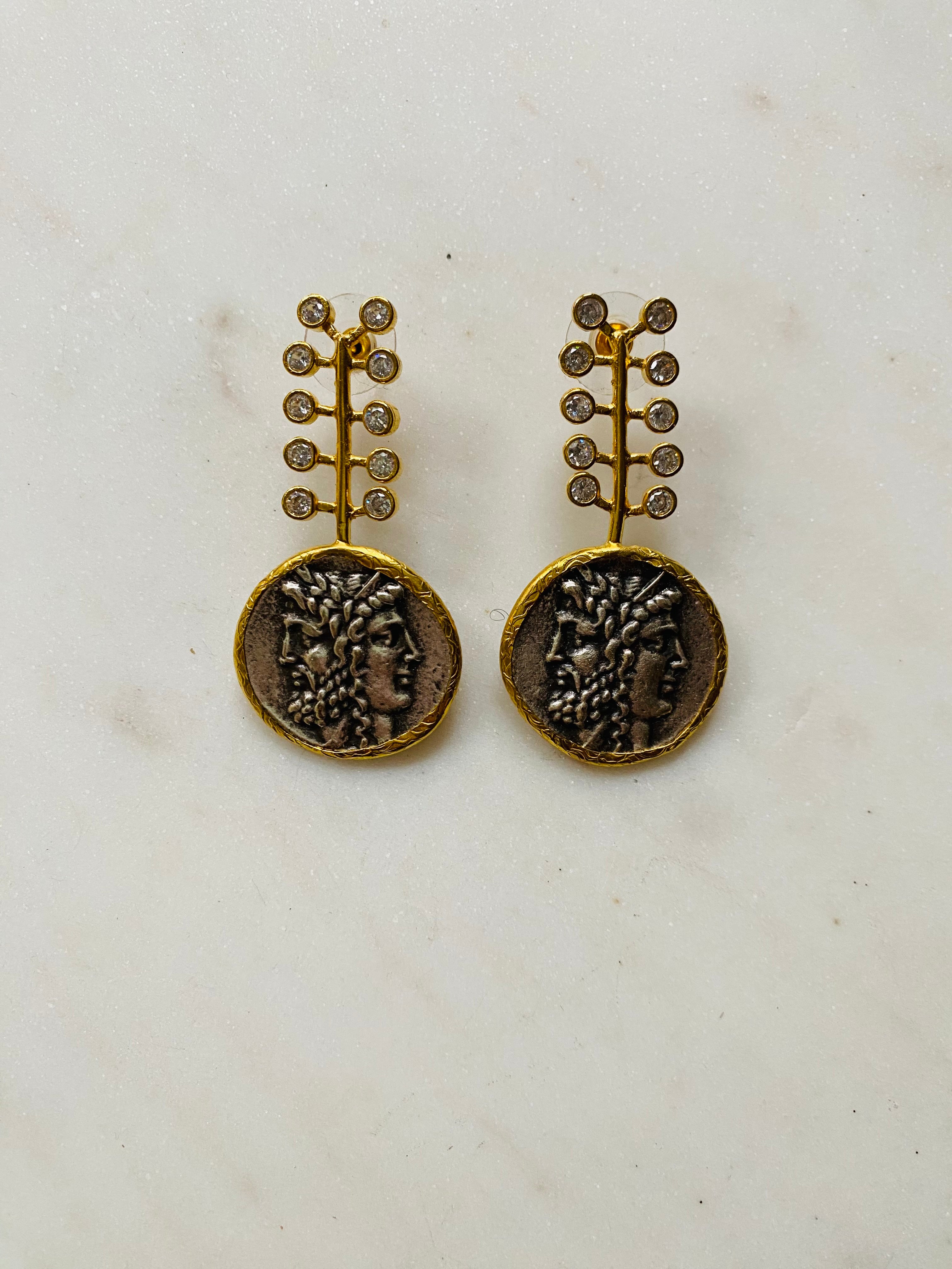 gold n silver coin earrings