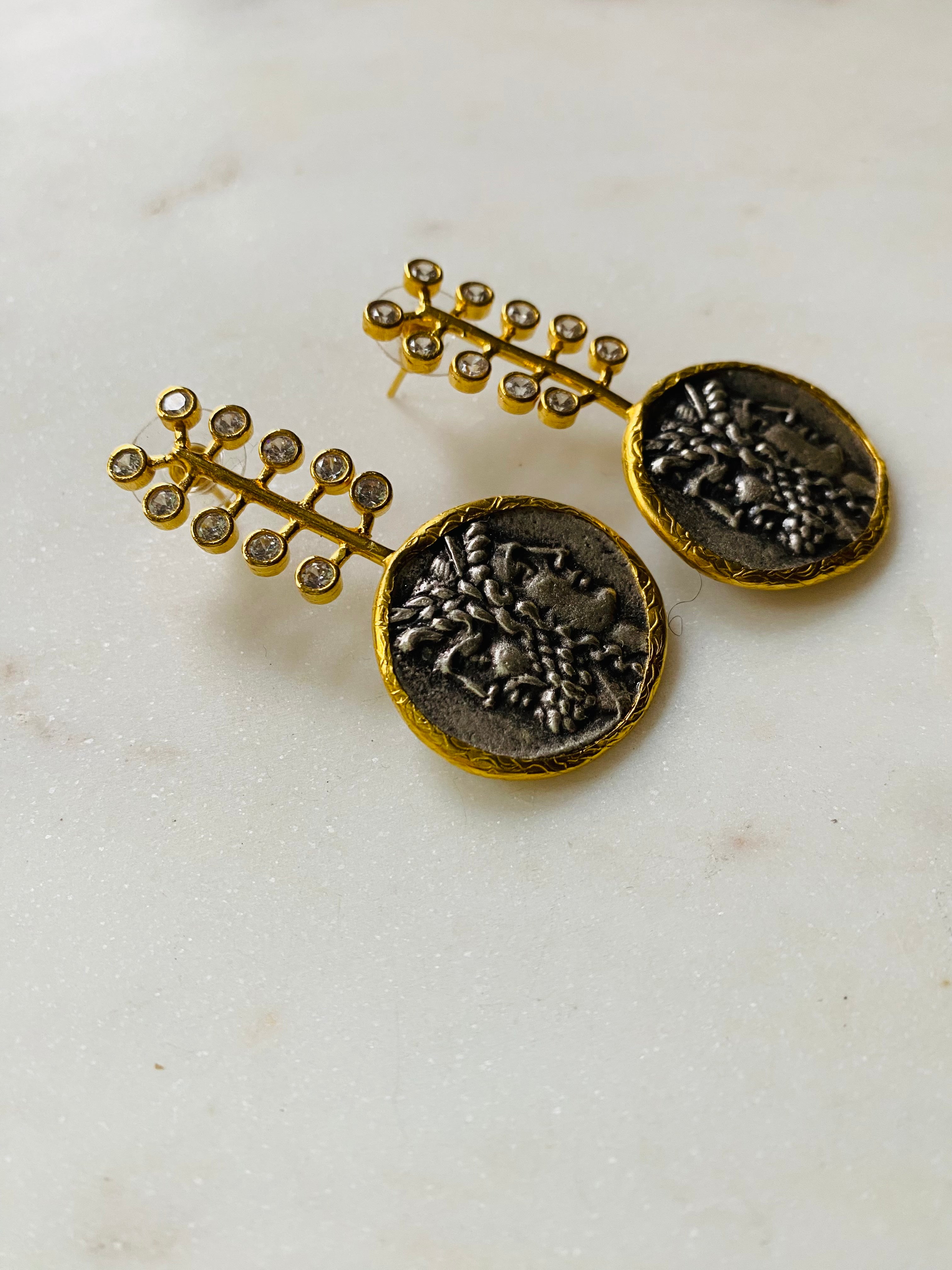gold n silver coin earrings