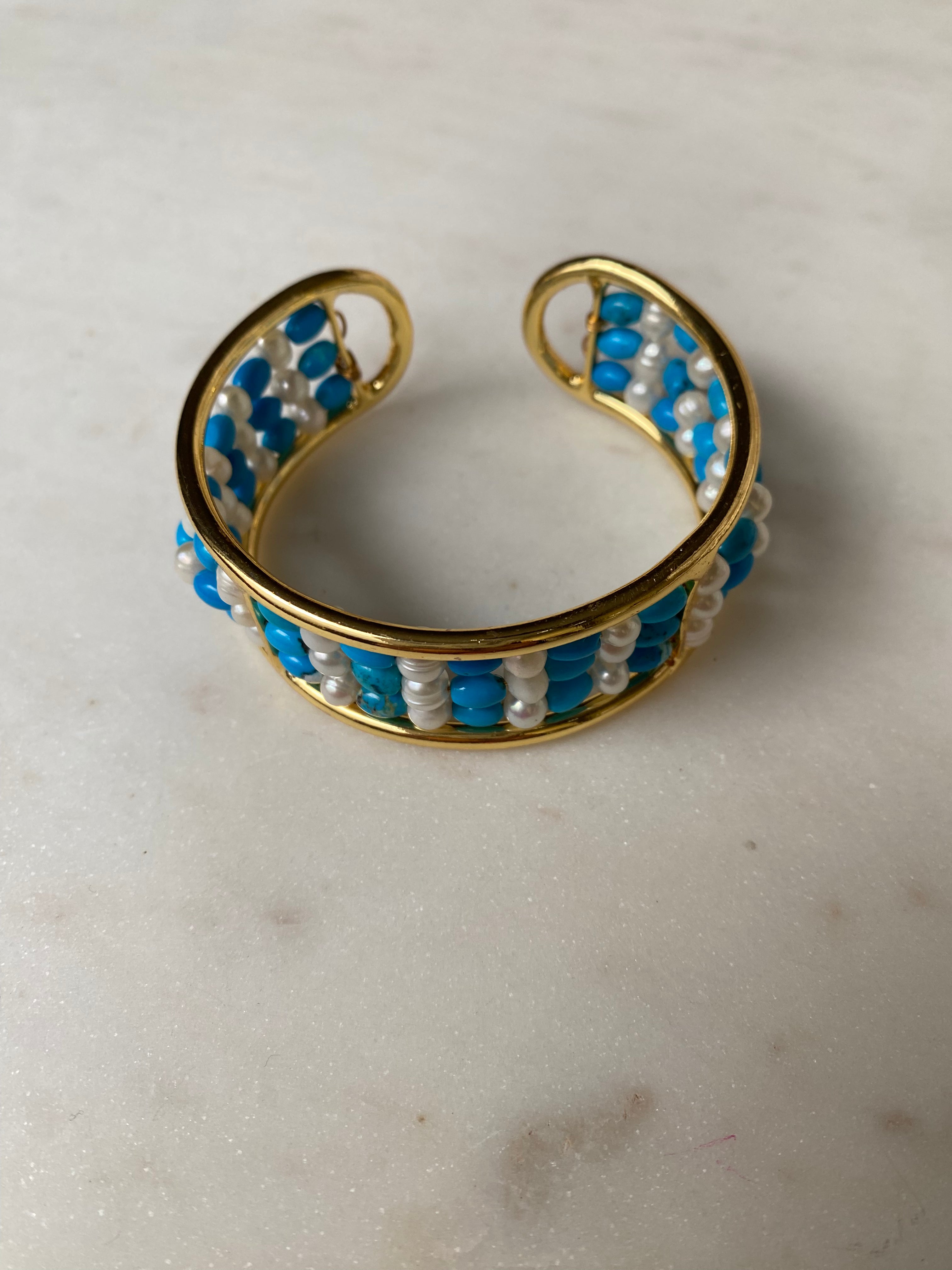 multi turquoise pearl bracelet cuff