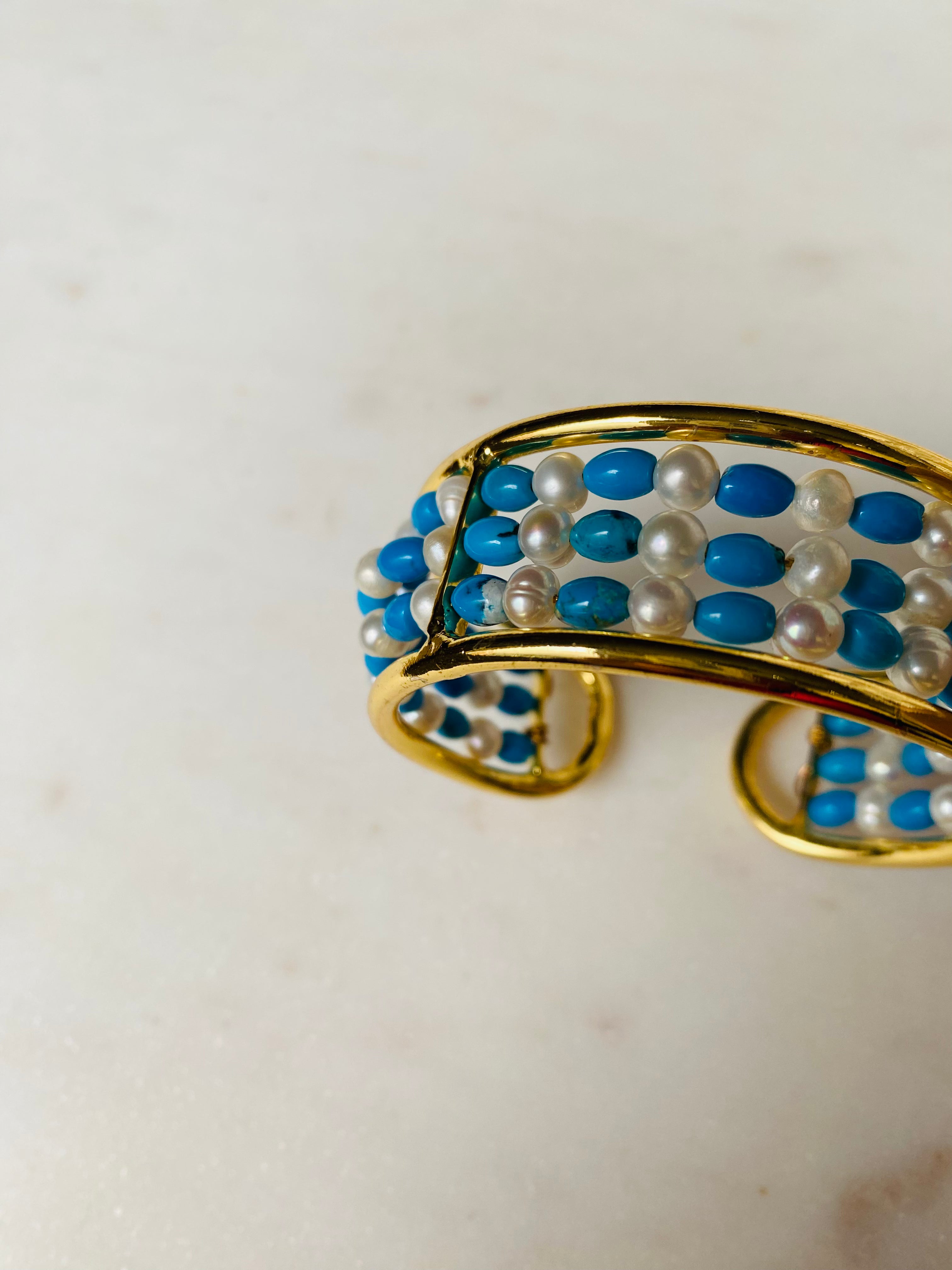 multi turquoise pearl bracelet cuff