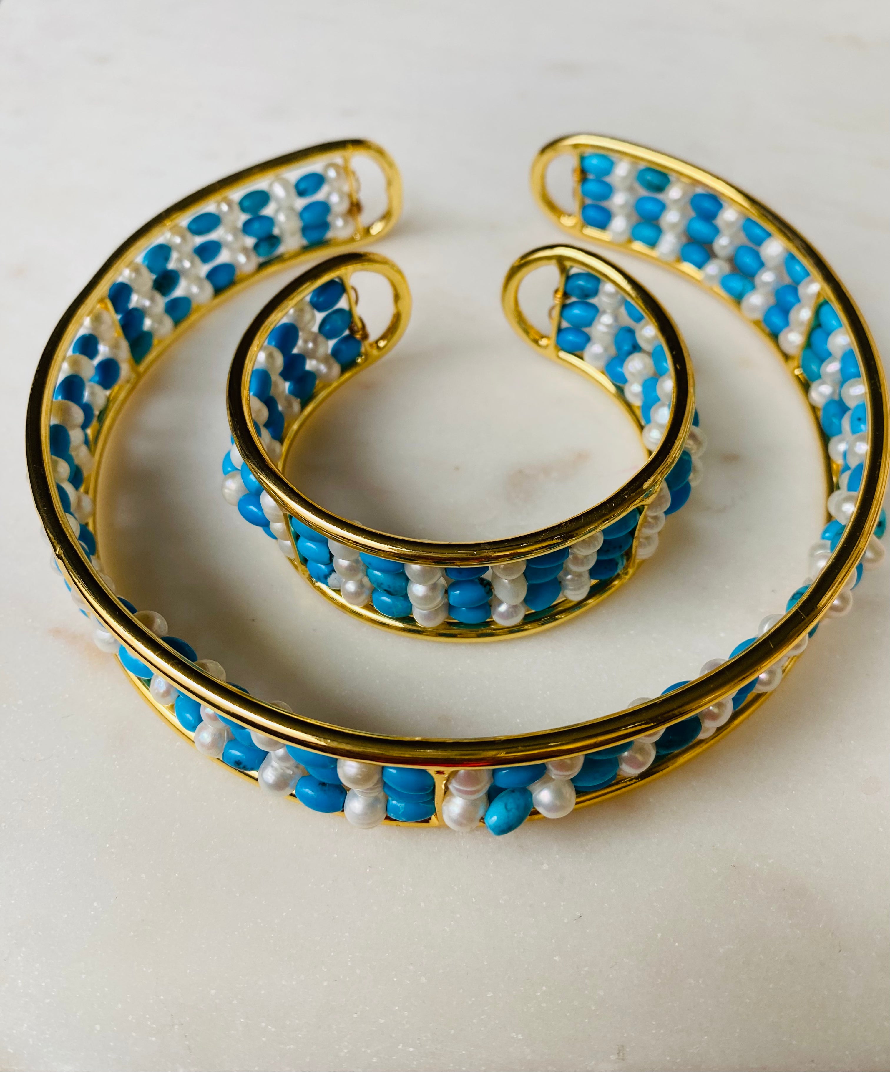 multi turquoise pearl bracelet cuff