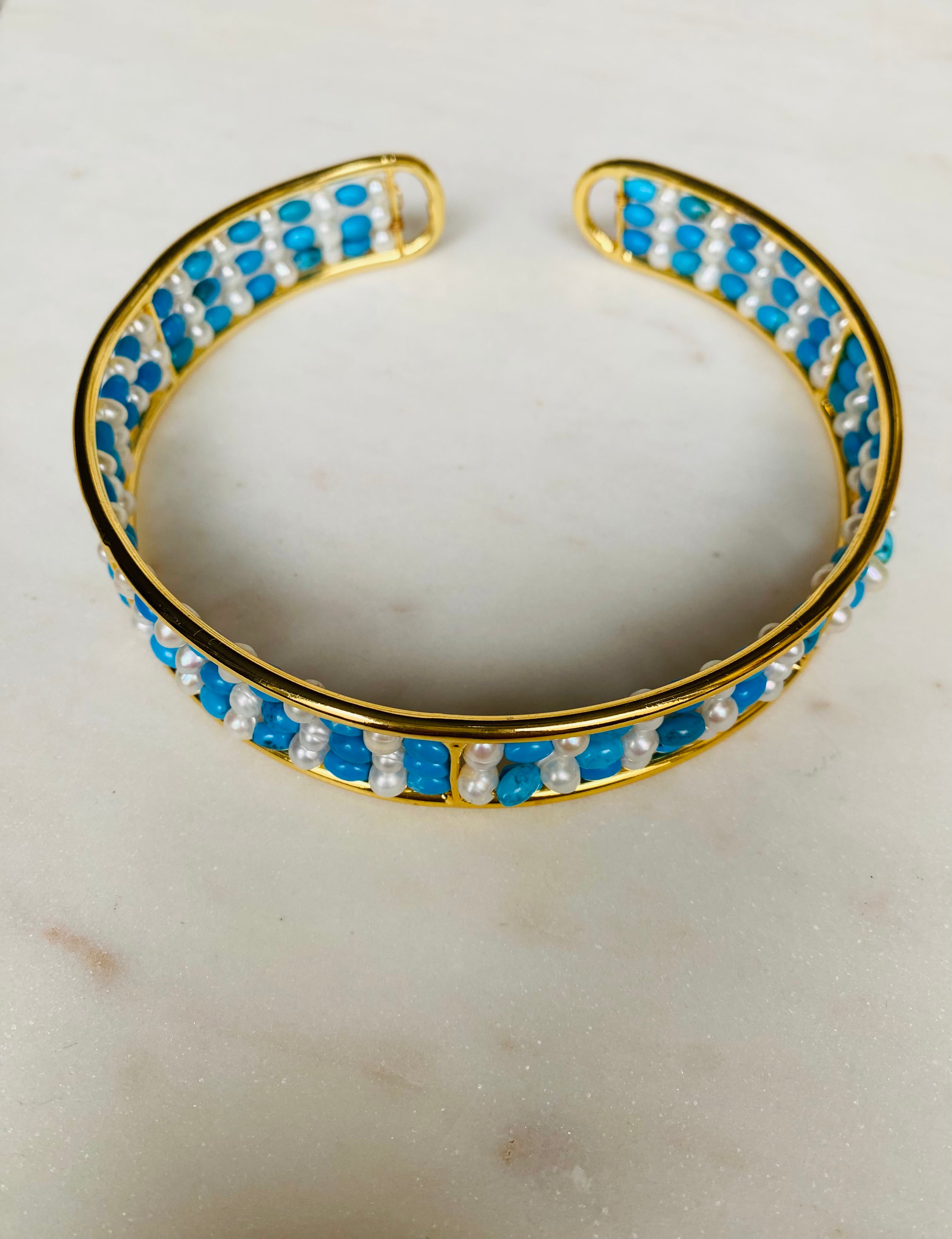 pearl & turquoise choker