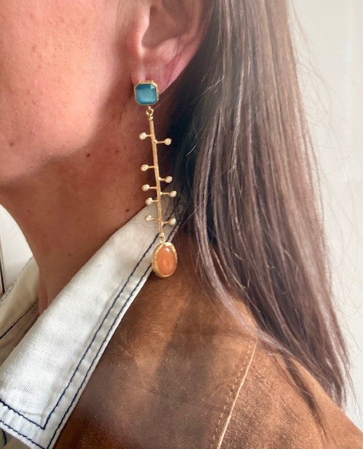 gold ultra drop gemstone earrings