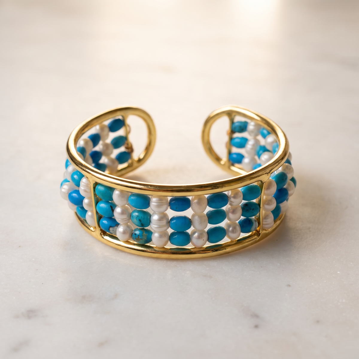 Turquoise pearl bracelet cuff