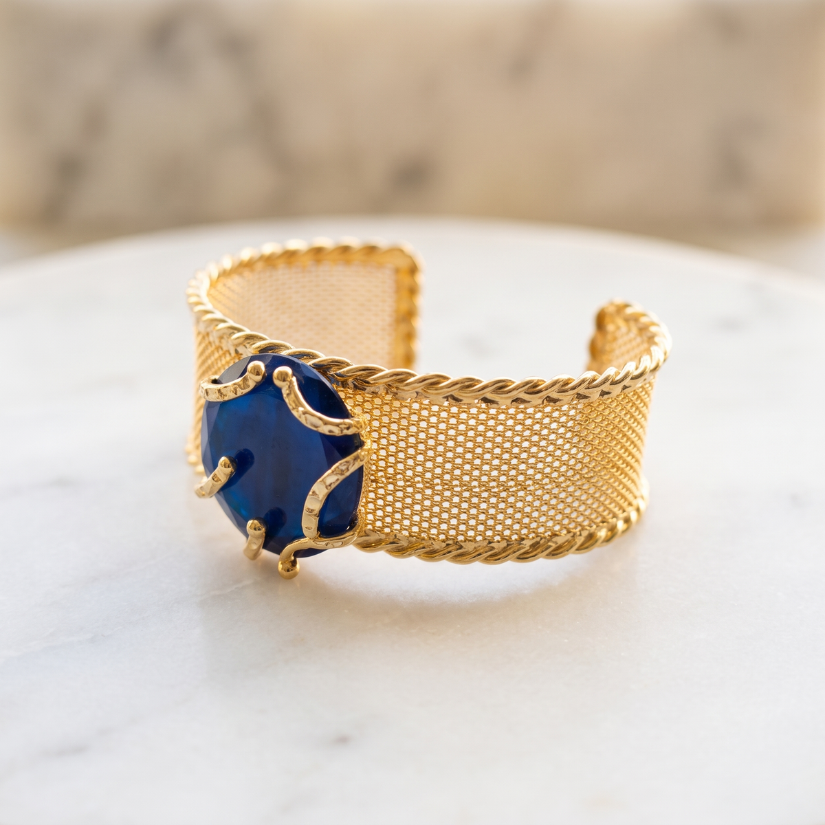 gold bracelet cuff night blue gemstone