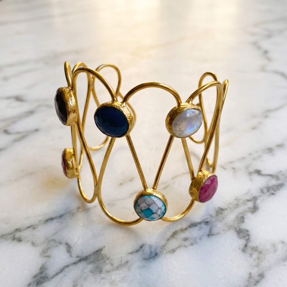 statement multi gemstone bracelet cuff