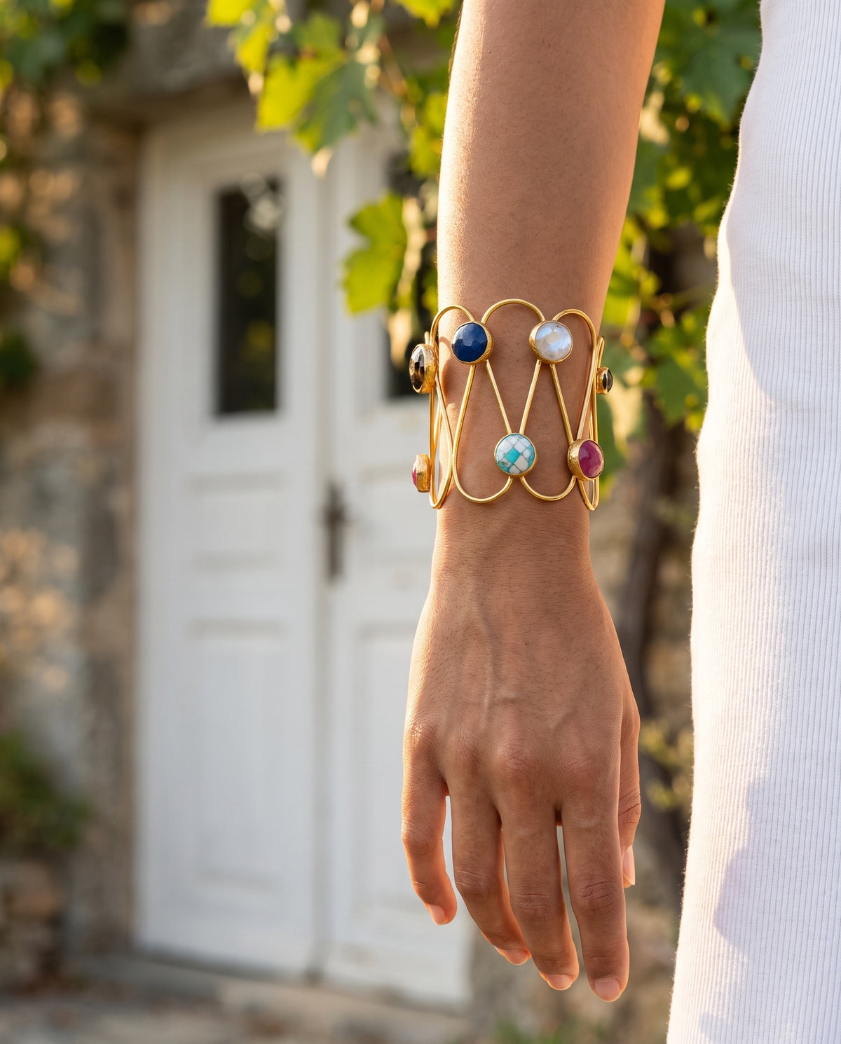 statement multi gemstone bracelet cuff