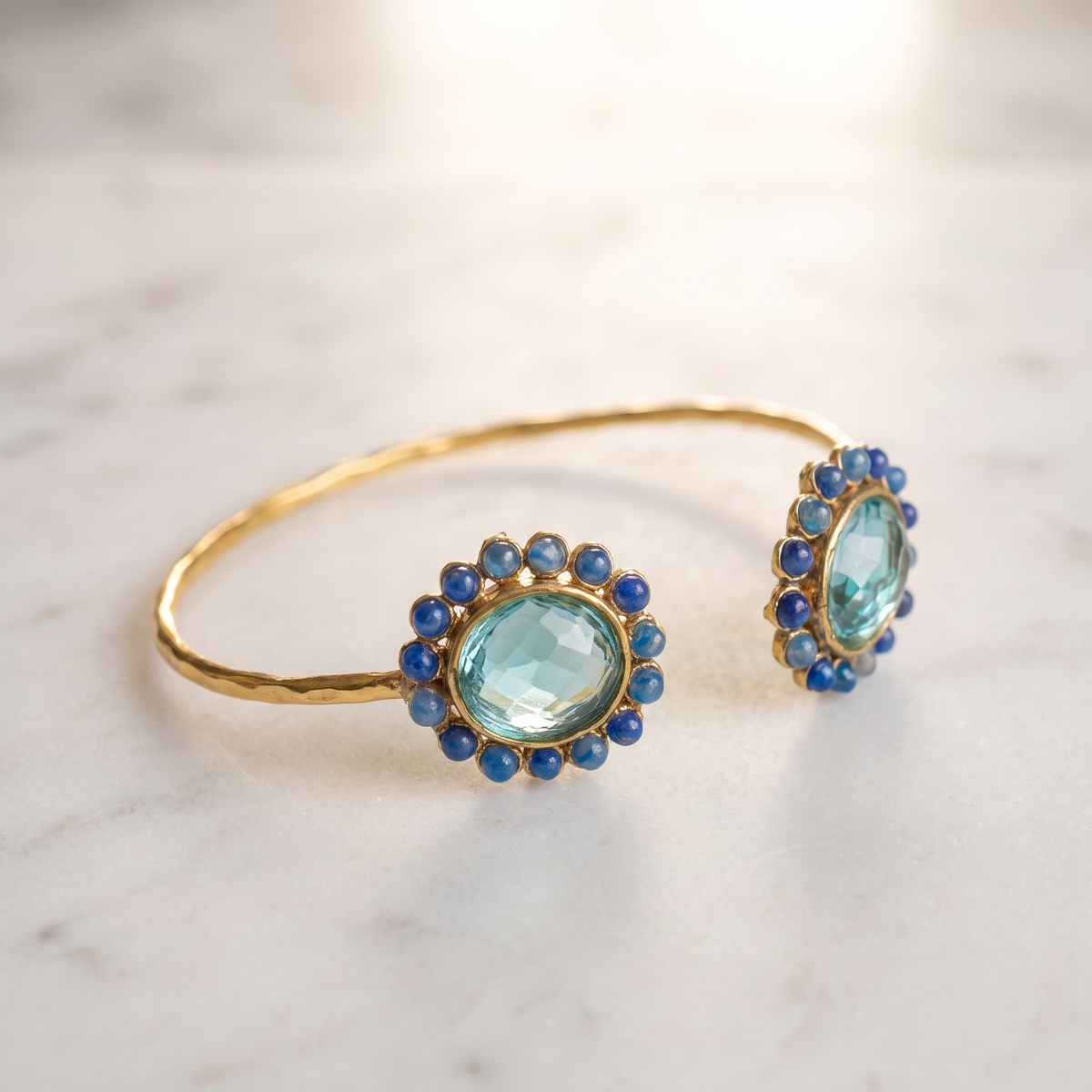 thin bracelet ocean-blue gemstones