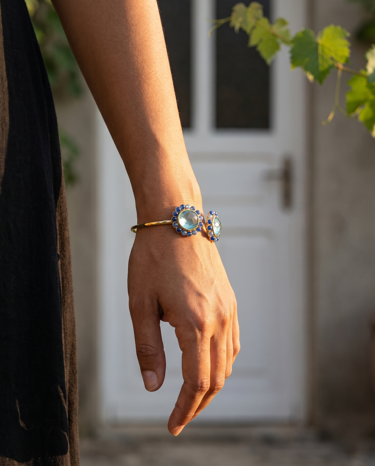 thin bracelet ocean-blue gemstones