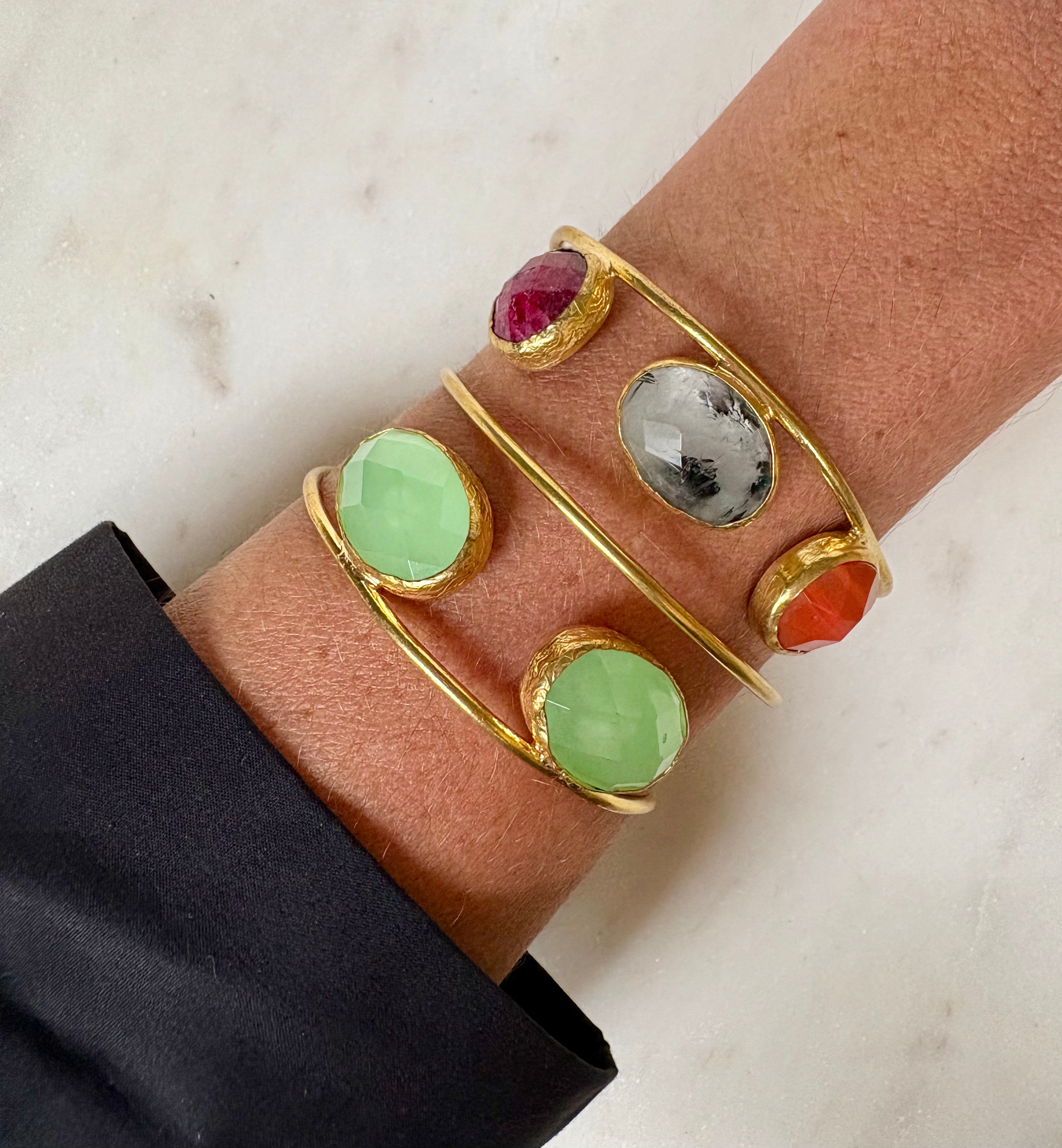 statement goldwired multi gemstone bracelet cuff