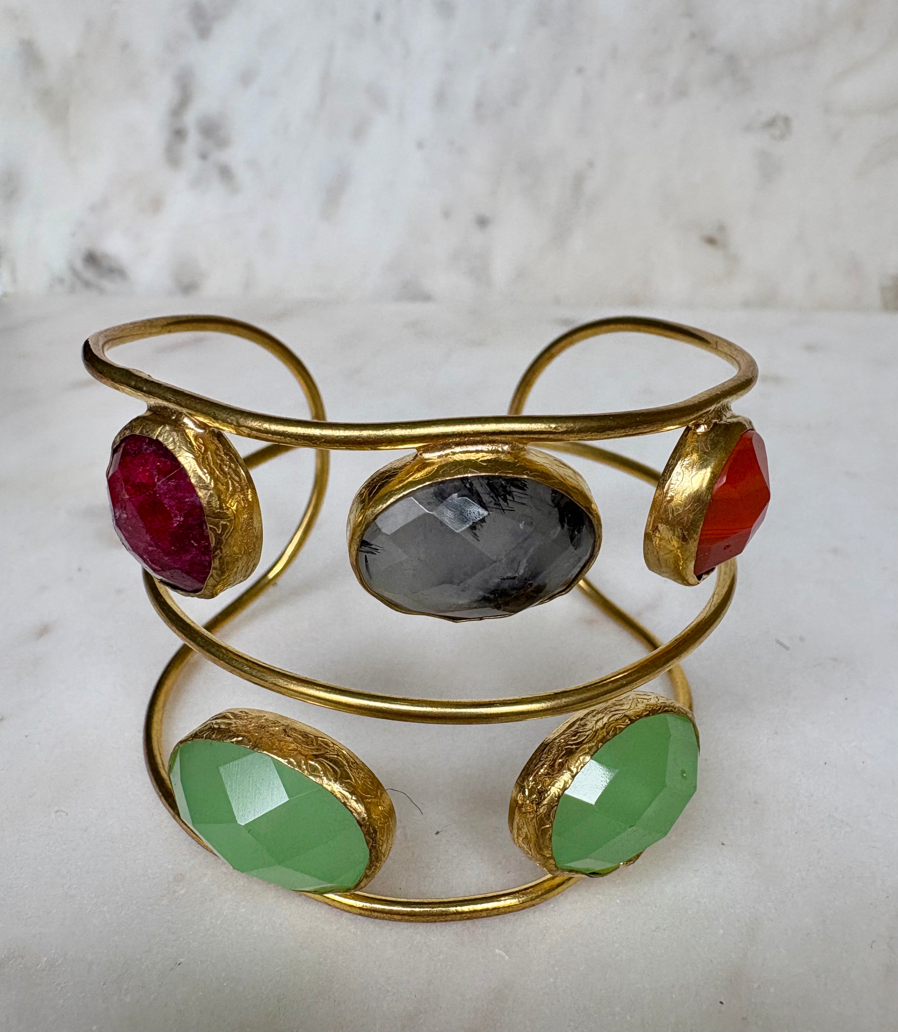 statement goldwired multi gemstone bracelet cuff