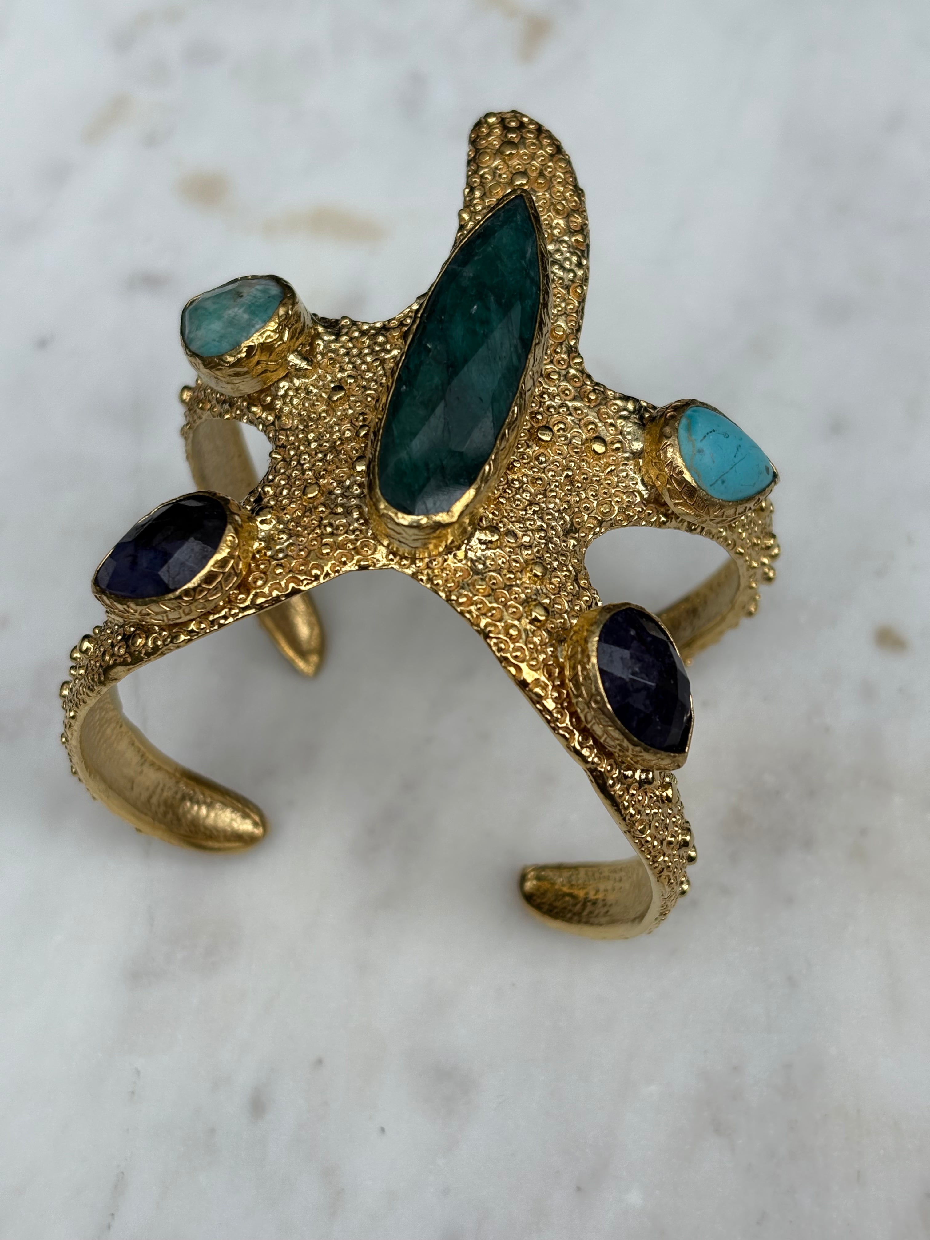 multi gemstone starfish bracelet cuff
