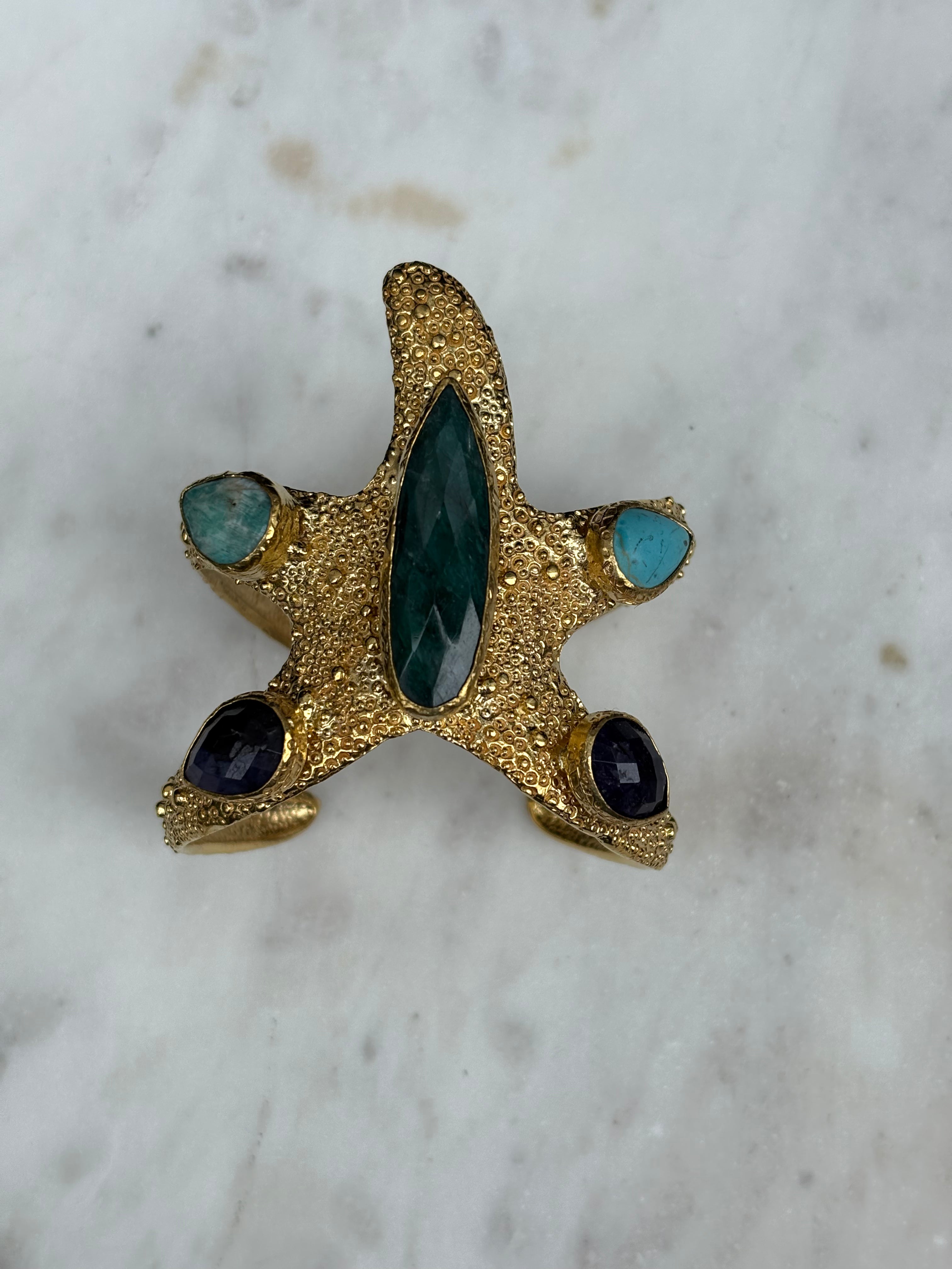 multi gemstone starfish bracelet cuff