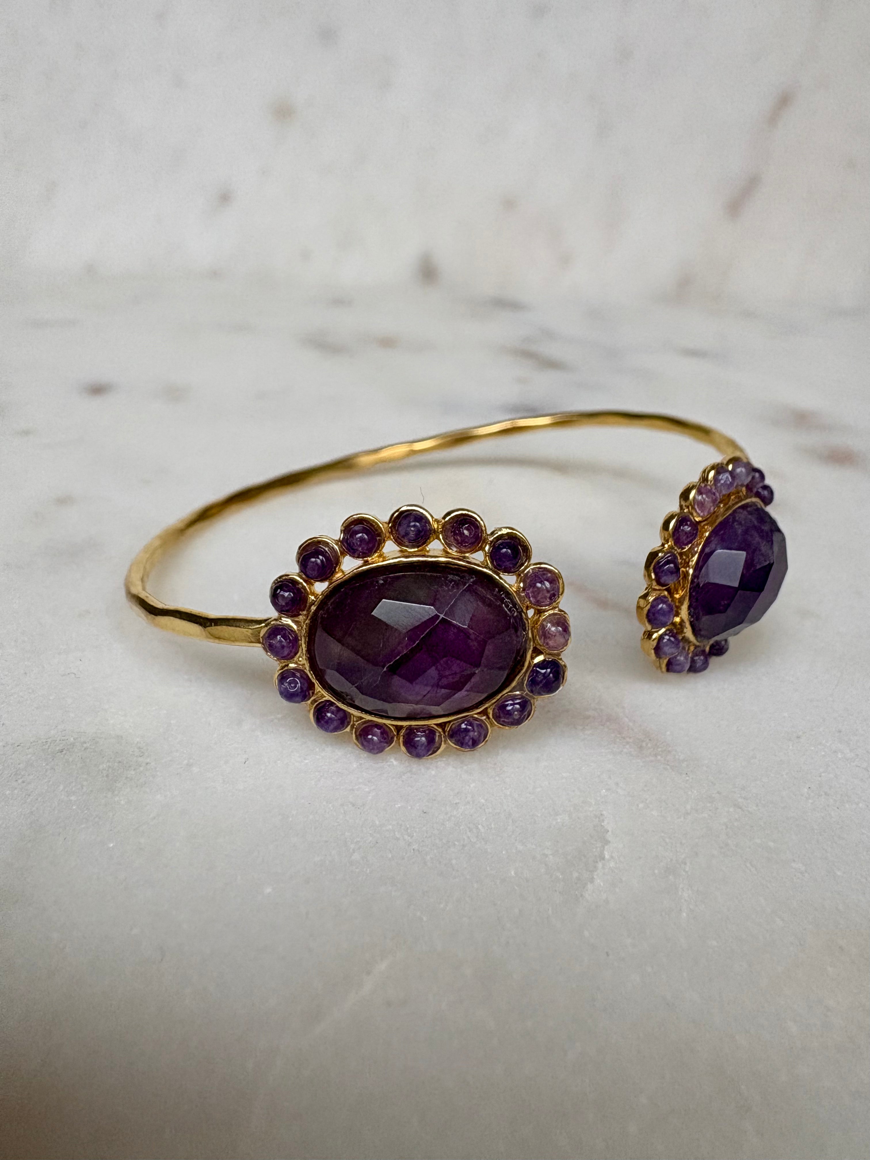 thin bracelet set with purple gemstones