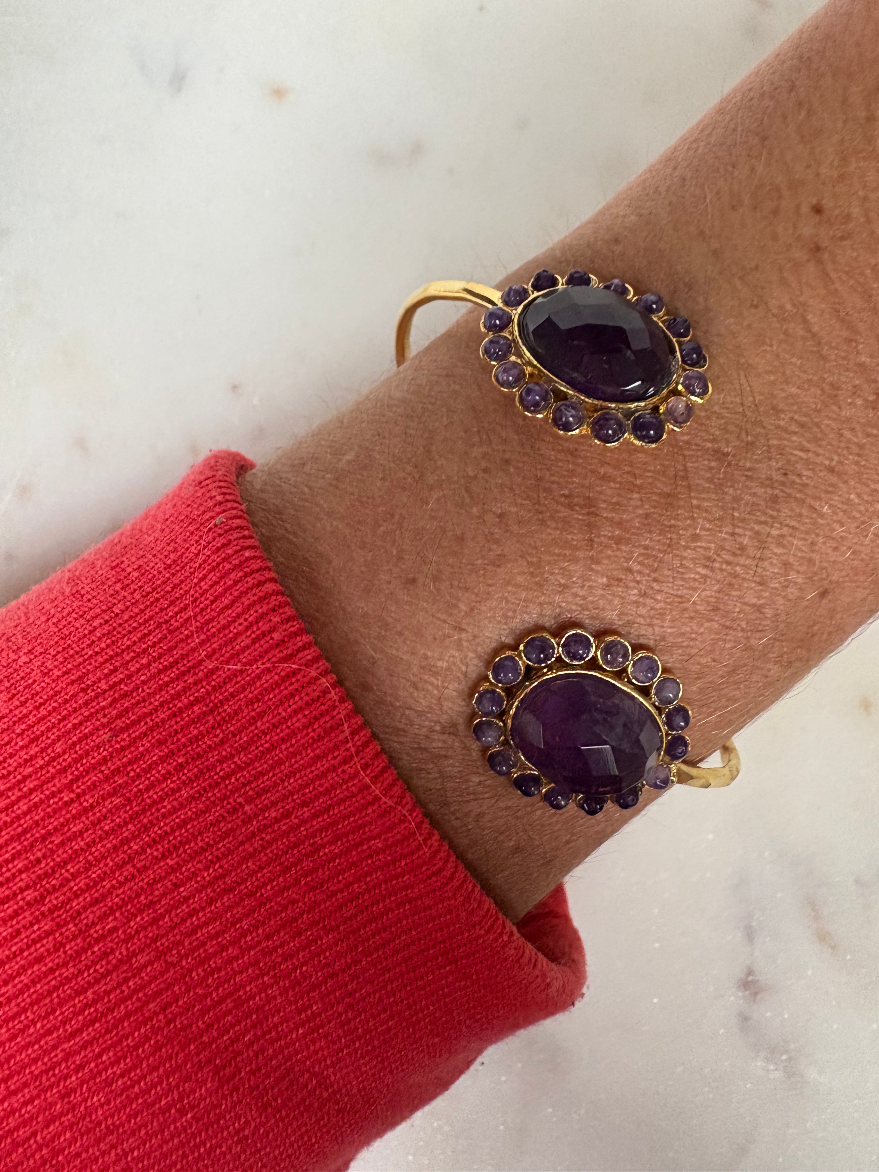 thin bracelet set with purple gemstones