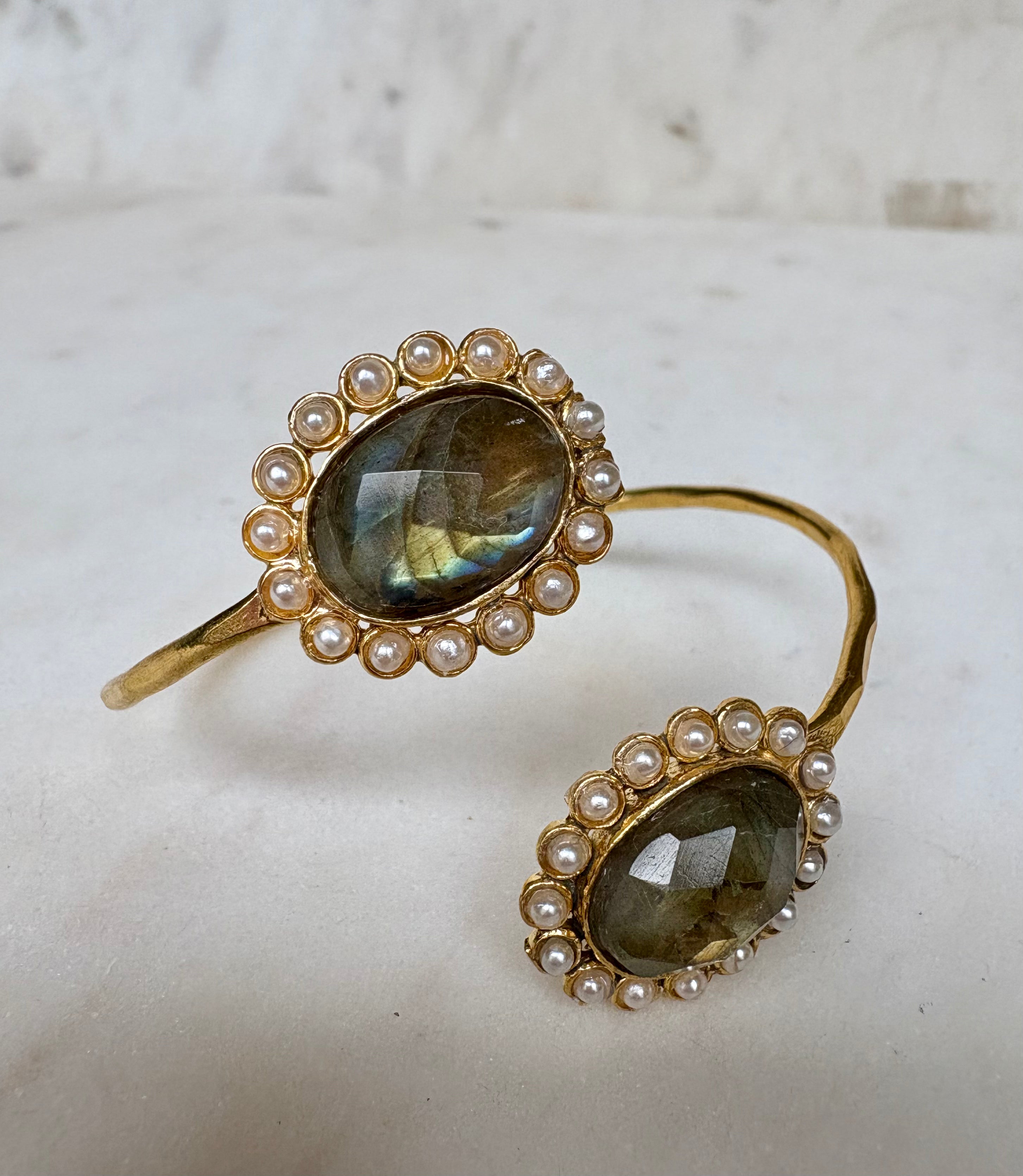 Elegant Goldplated Bangle with Labradorite Gemstones