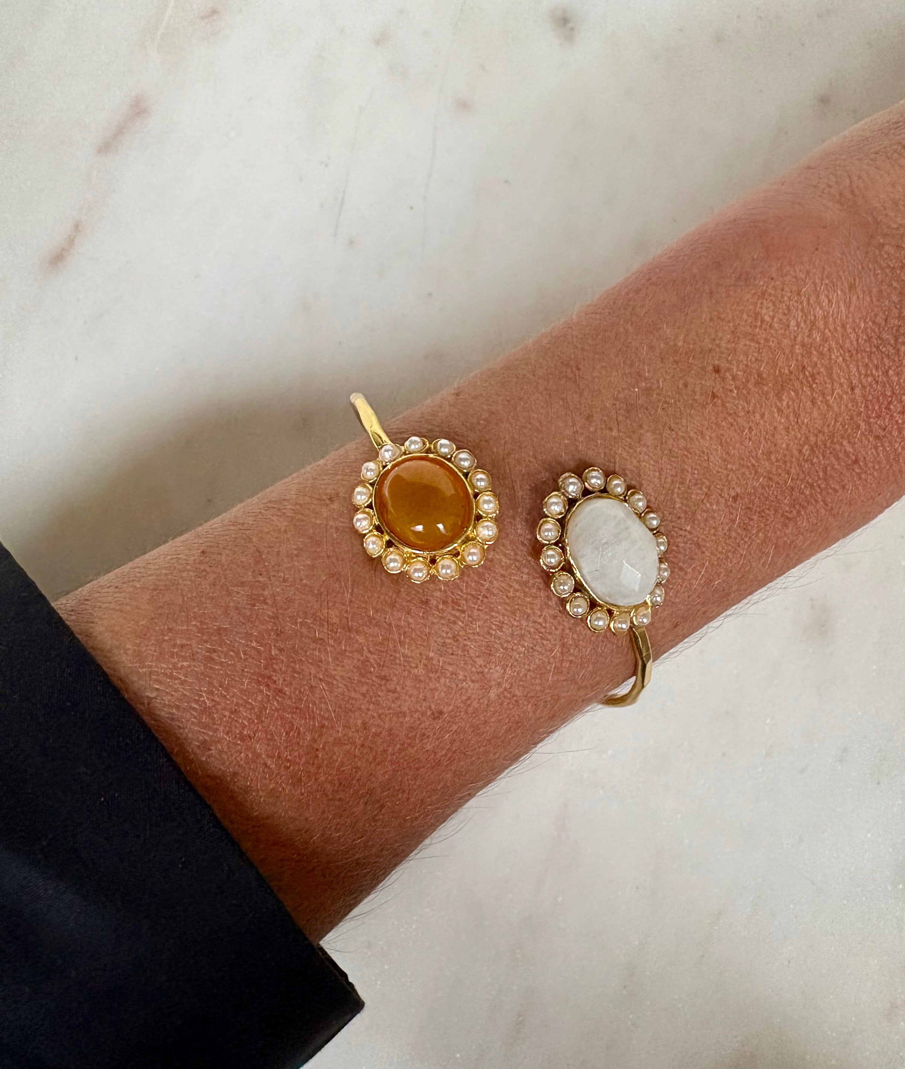 Delicate Gold Cuff with Dual Gemstones and Pearls