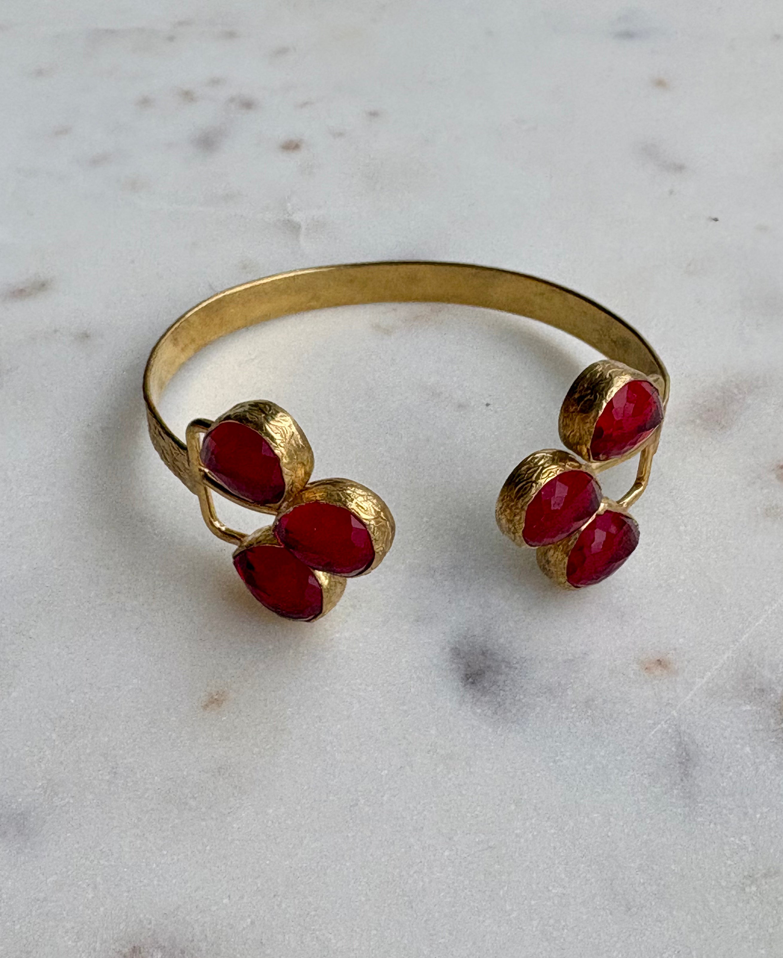 red stone open cuff bracelet