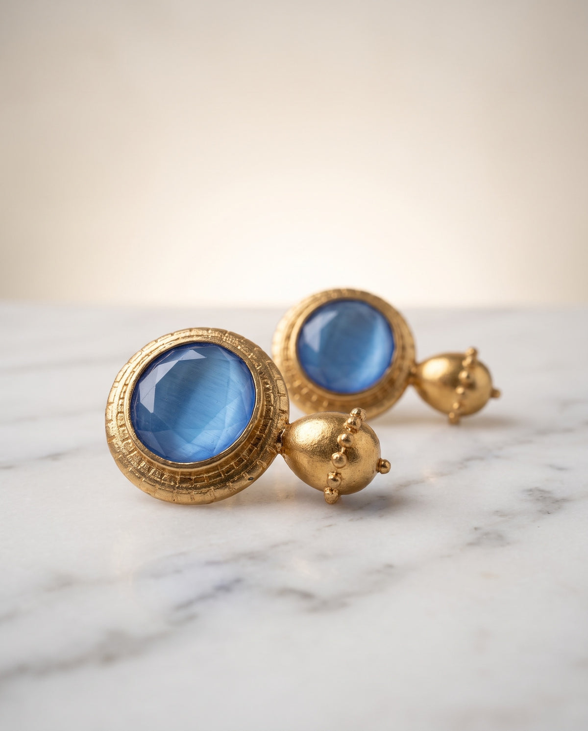 blue gemstone & pearl drop earrings