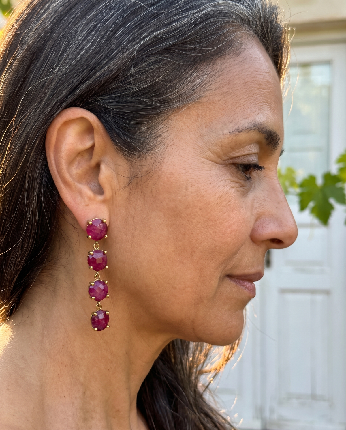 burgundy stacked drop earrings