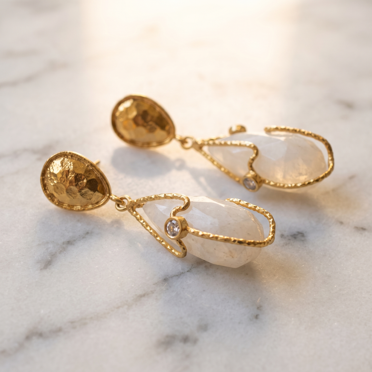 elegant white gemstone drop earrings