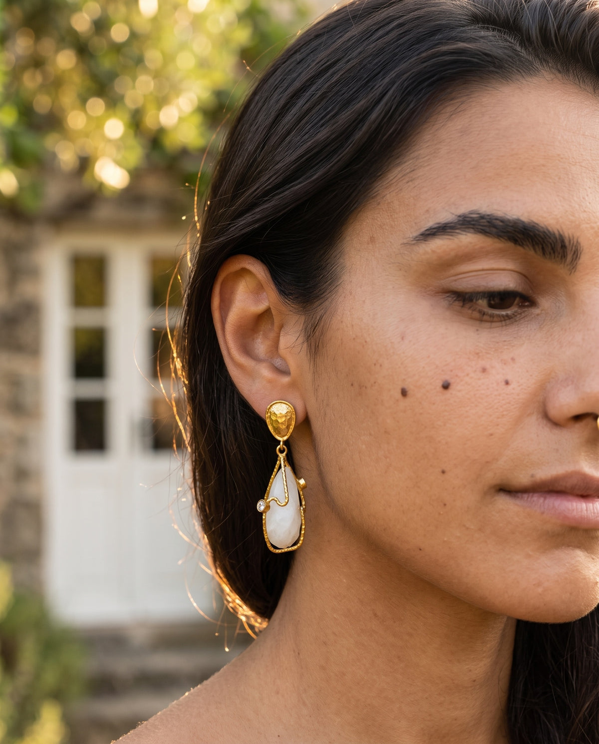 elegant white gemstone drop earrings