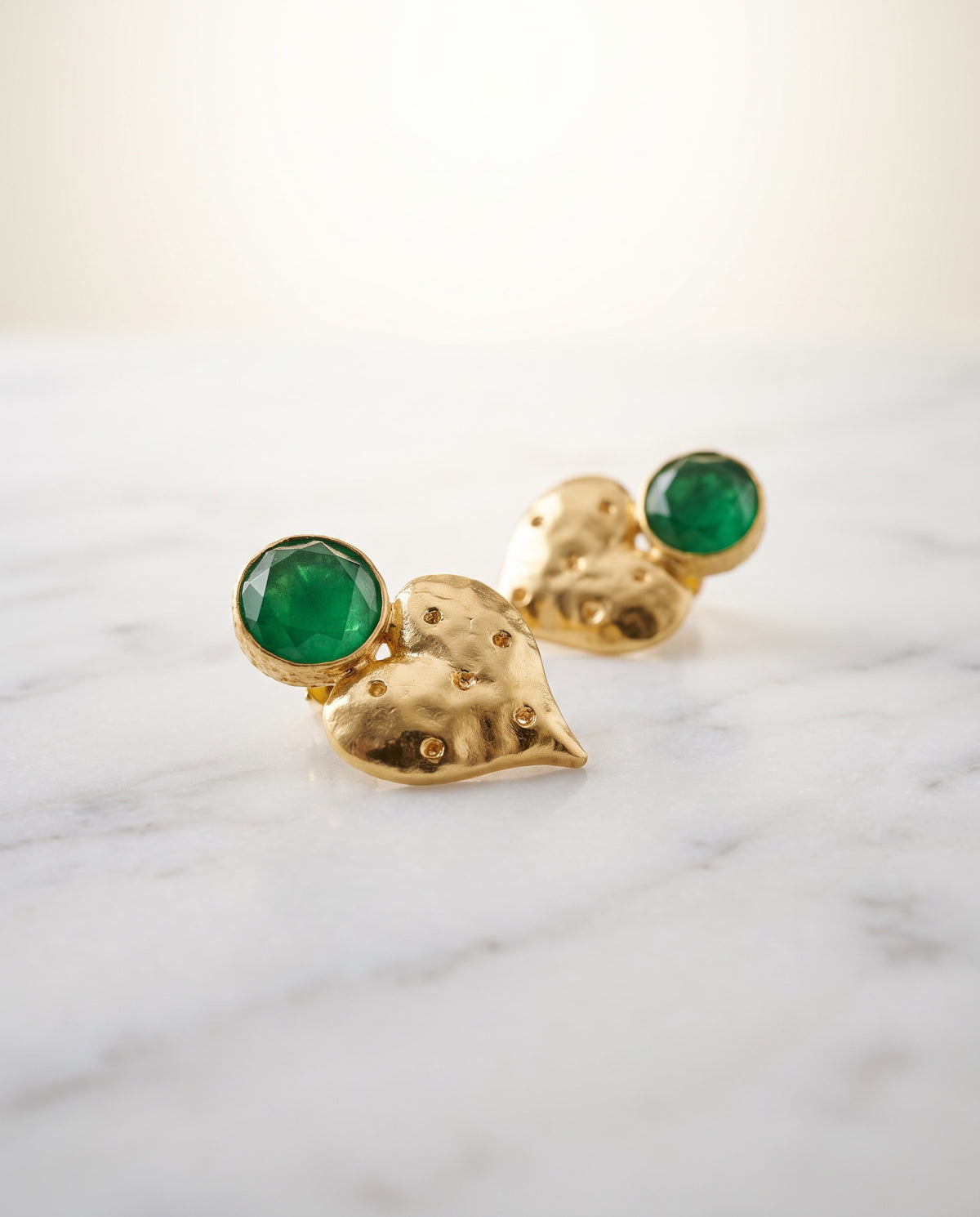 emerald green gemstone heart earring studs
