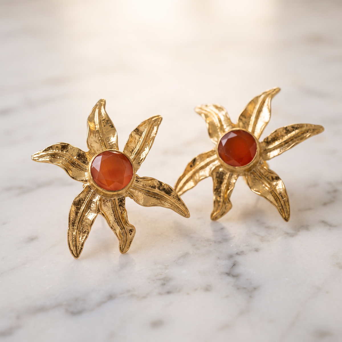 gemstone big flower earring studs