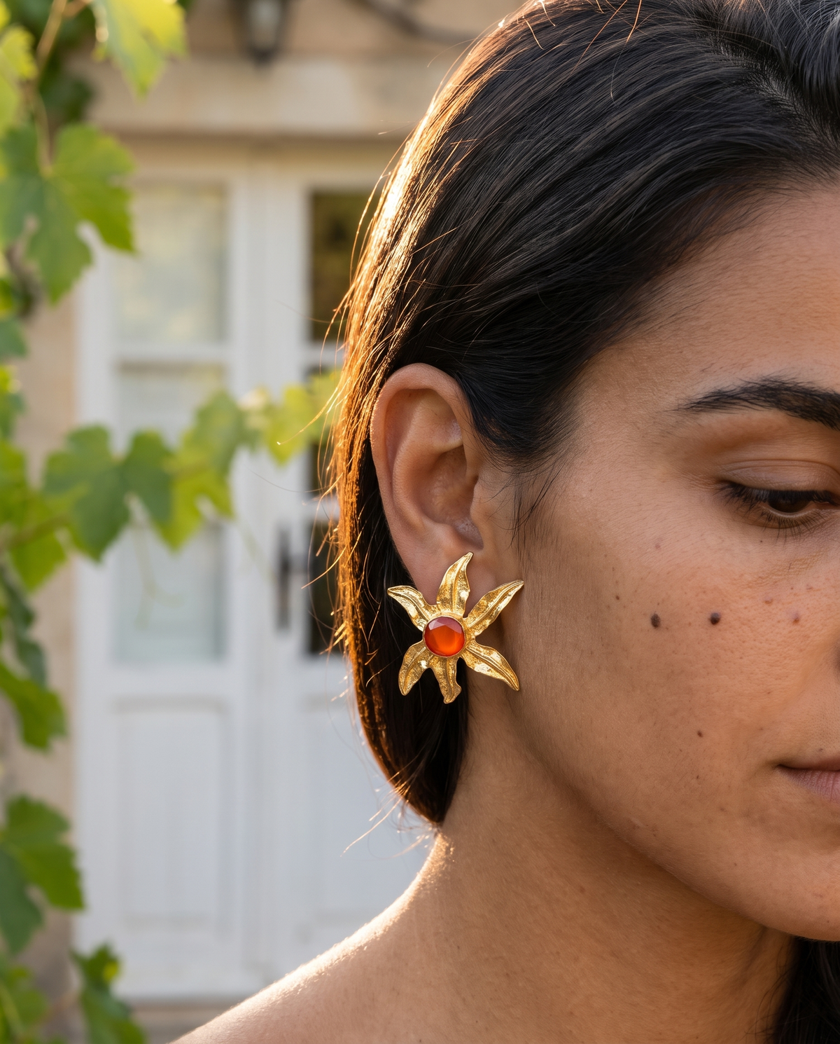 gemstone big flower earring studs