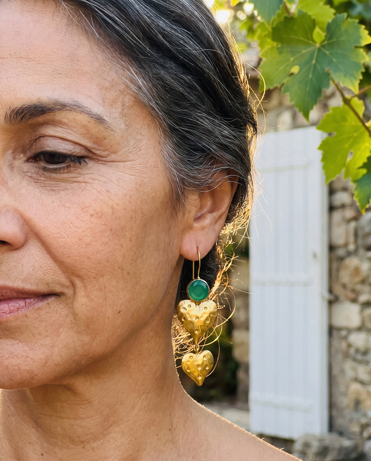 double heart green gemstone earrings