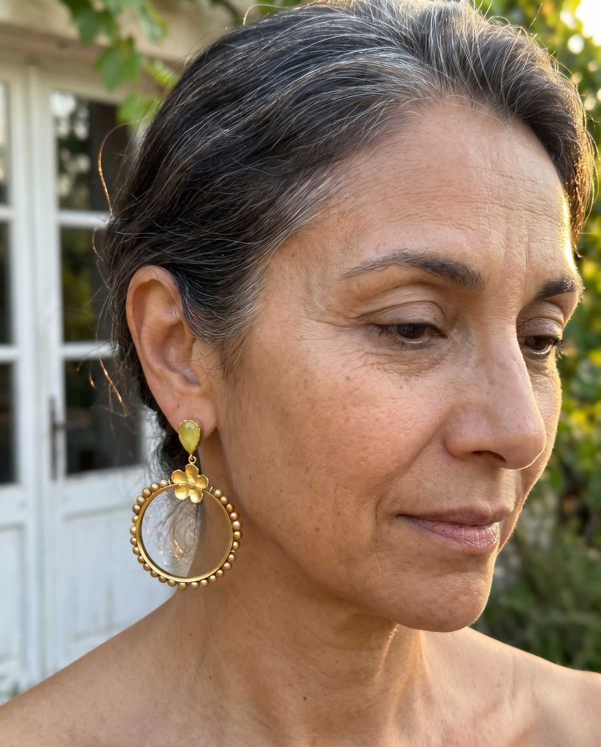 gold beaded hoop earrings