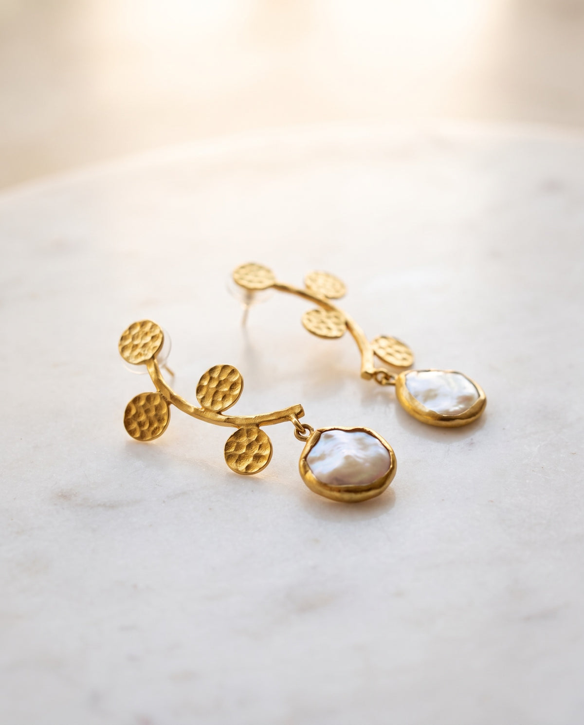 gold branch pearl drop earrings