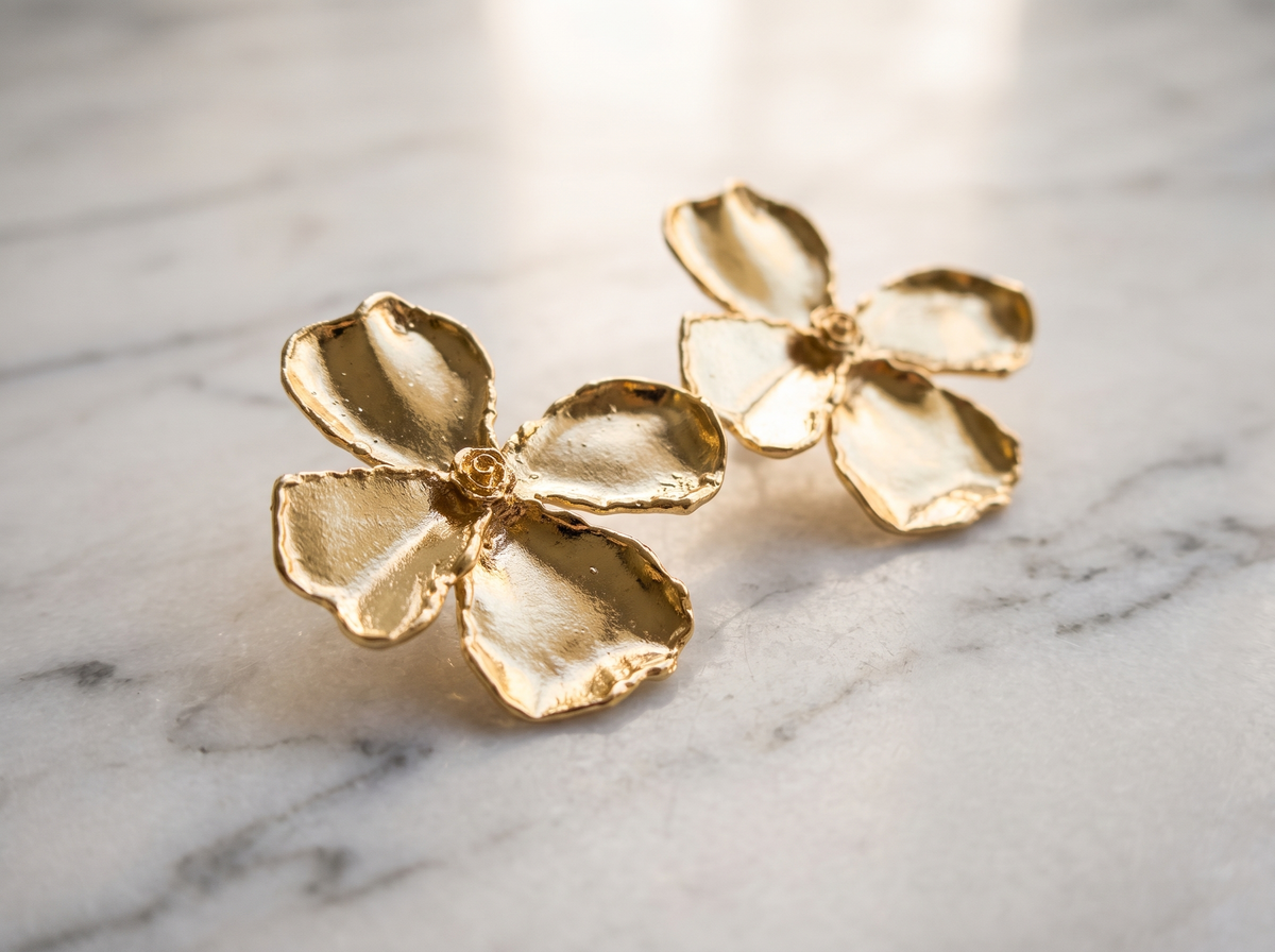gold flower earrings