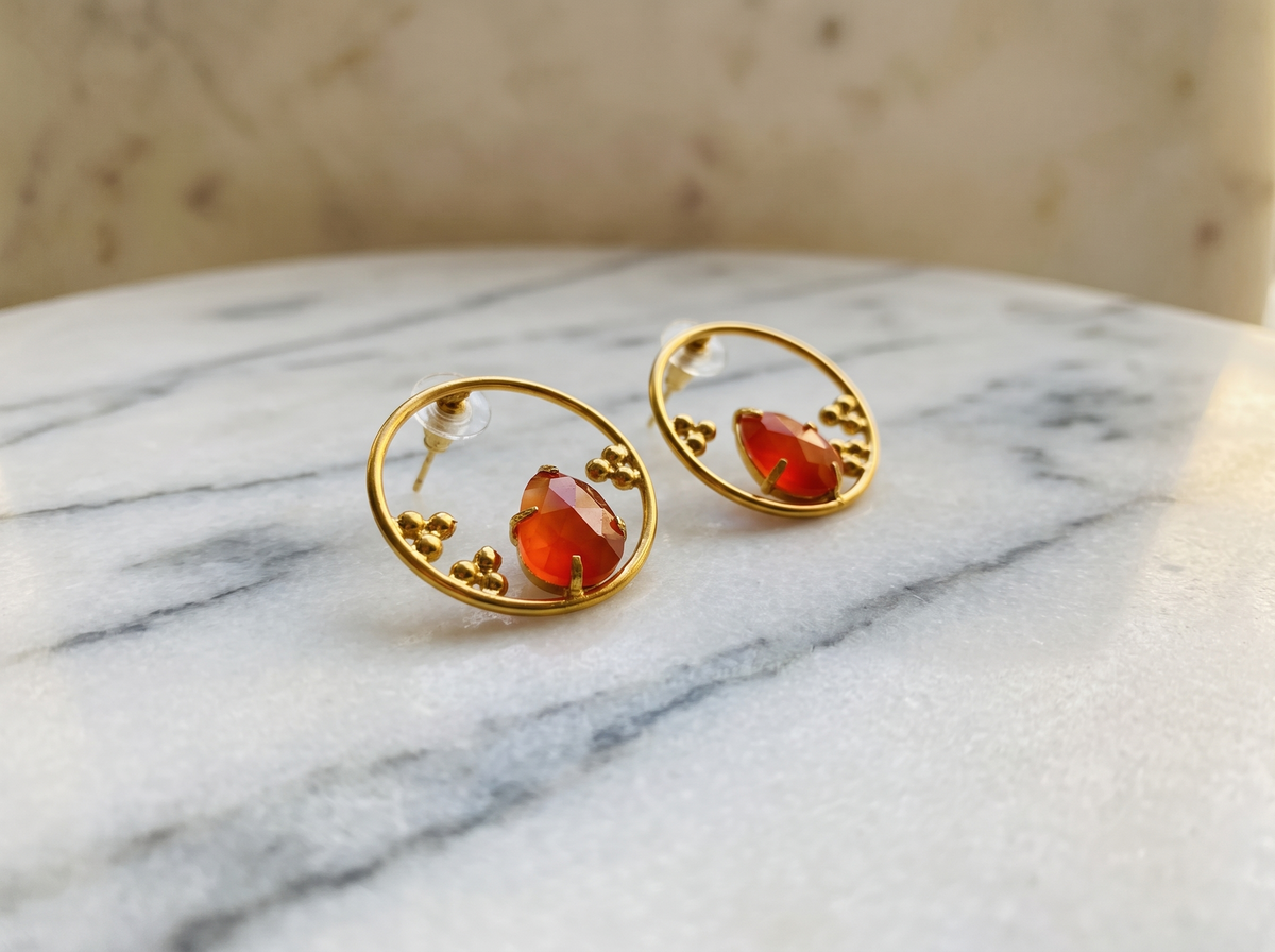 gold circle hoop gemstone earrings
