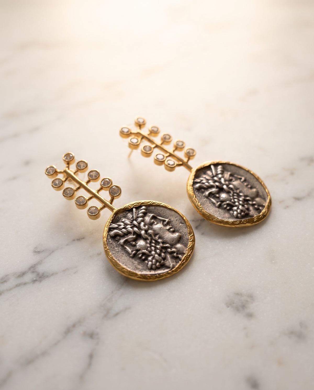gold n silver coin earrings