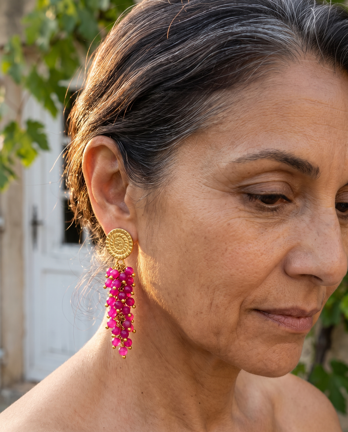 gold stud jade grape earrings