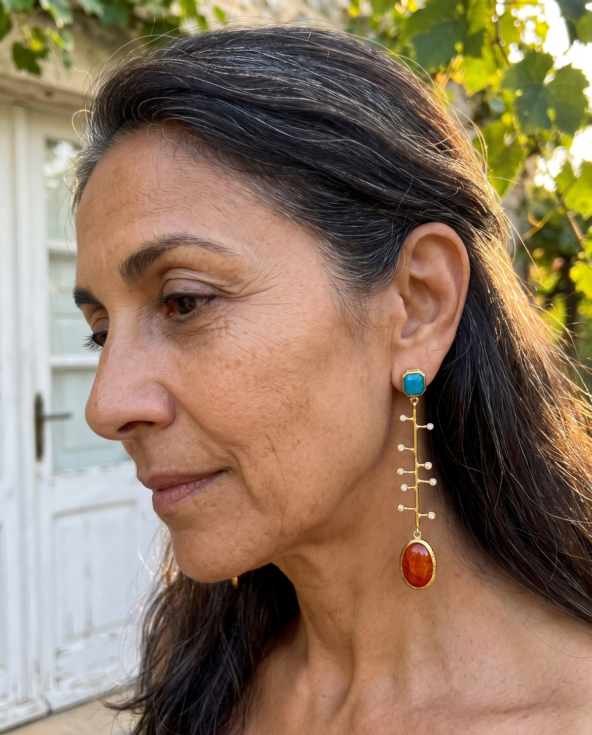 gold ultra drop gemstone earrings