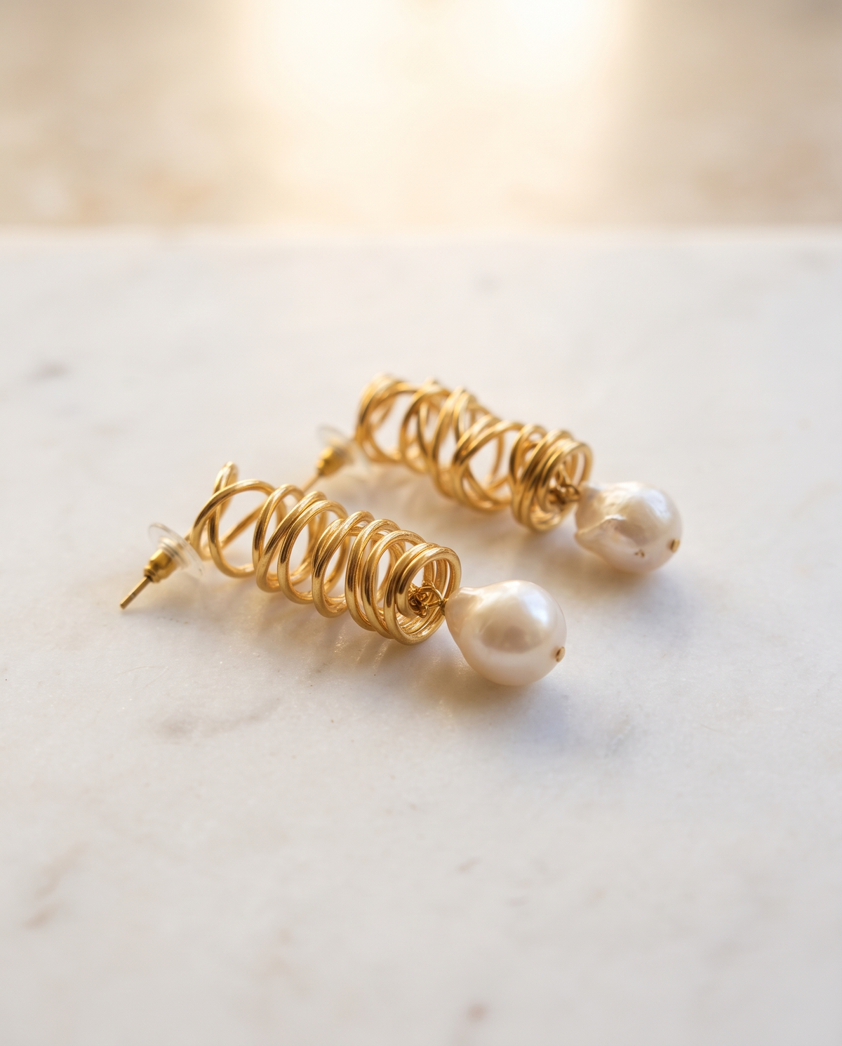 golden pearl drop earrings