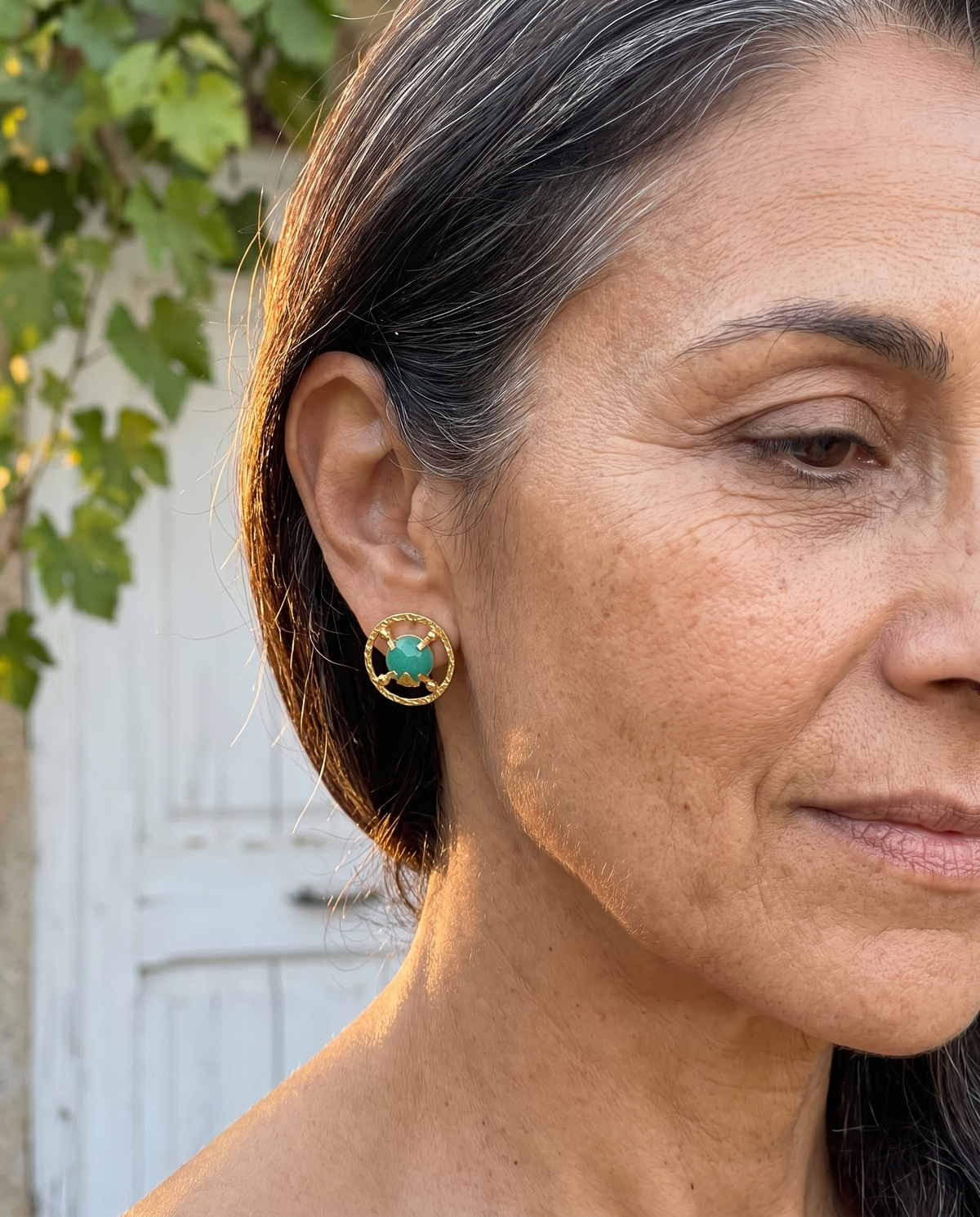 green emerald stud earrings