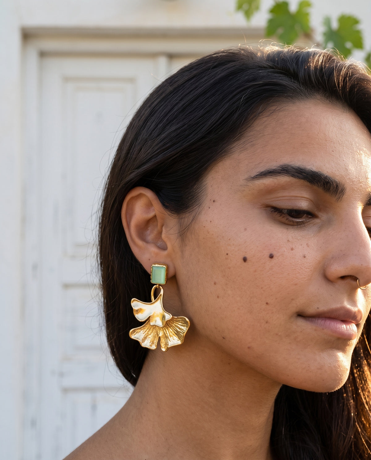 green ginseng drop earrings