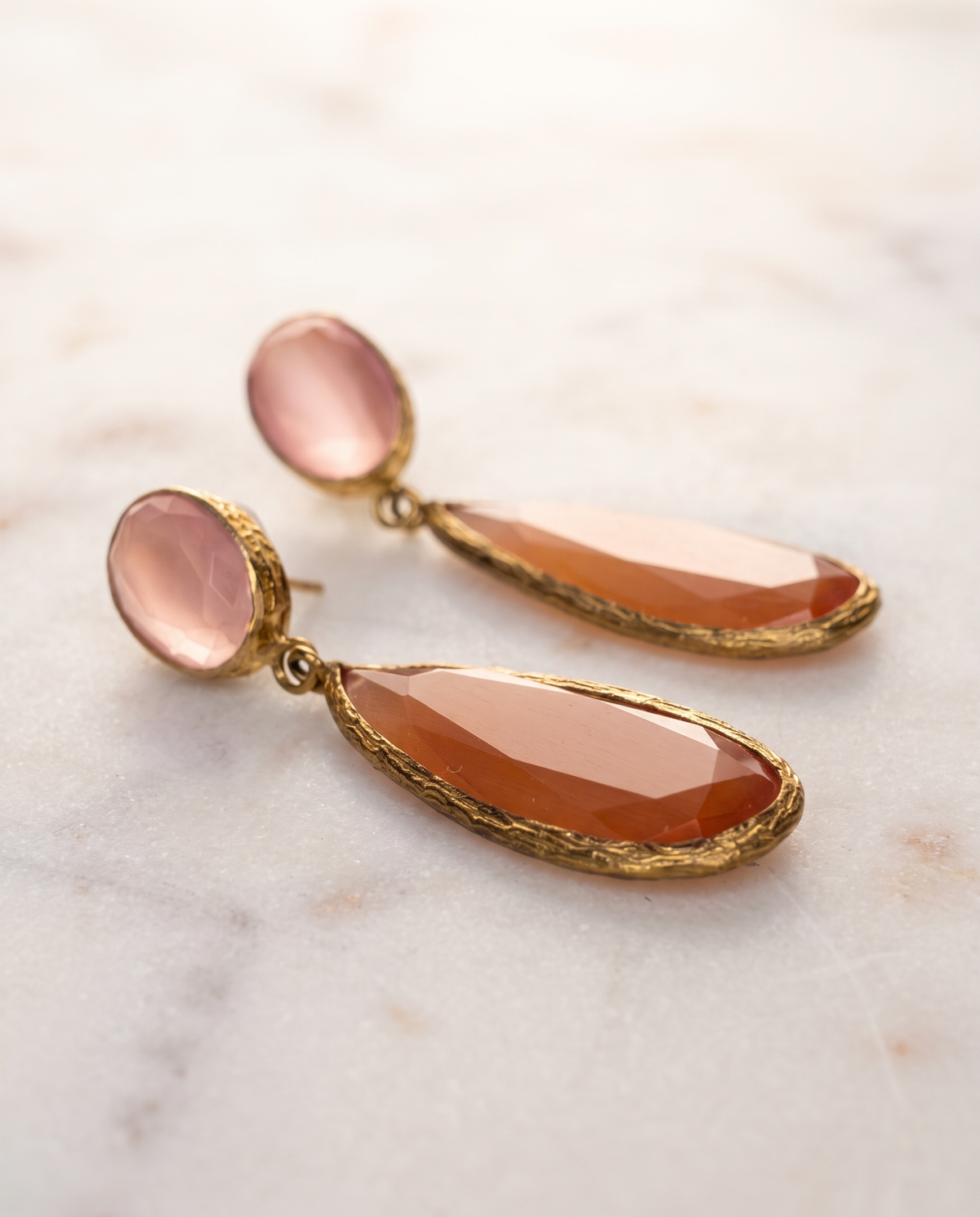 modern blush gemstone dangles in gold