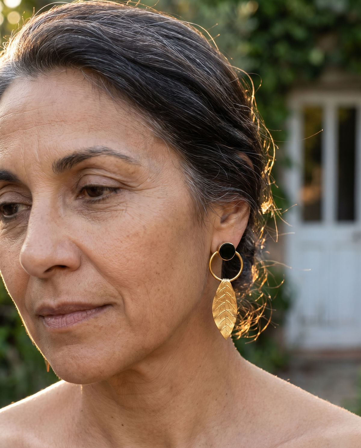 onyx gemstone leaf drop earrings