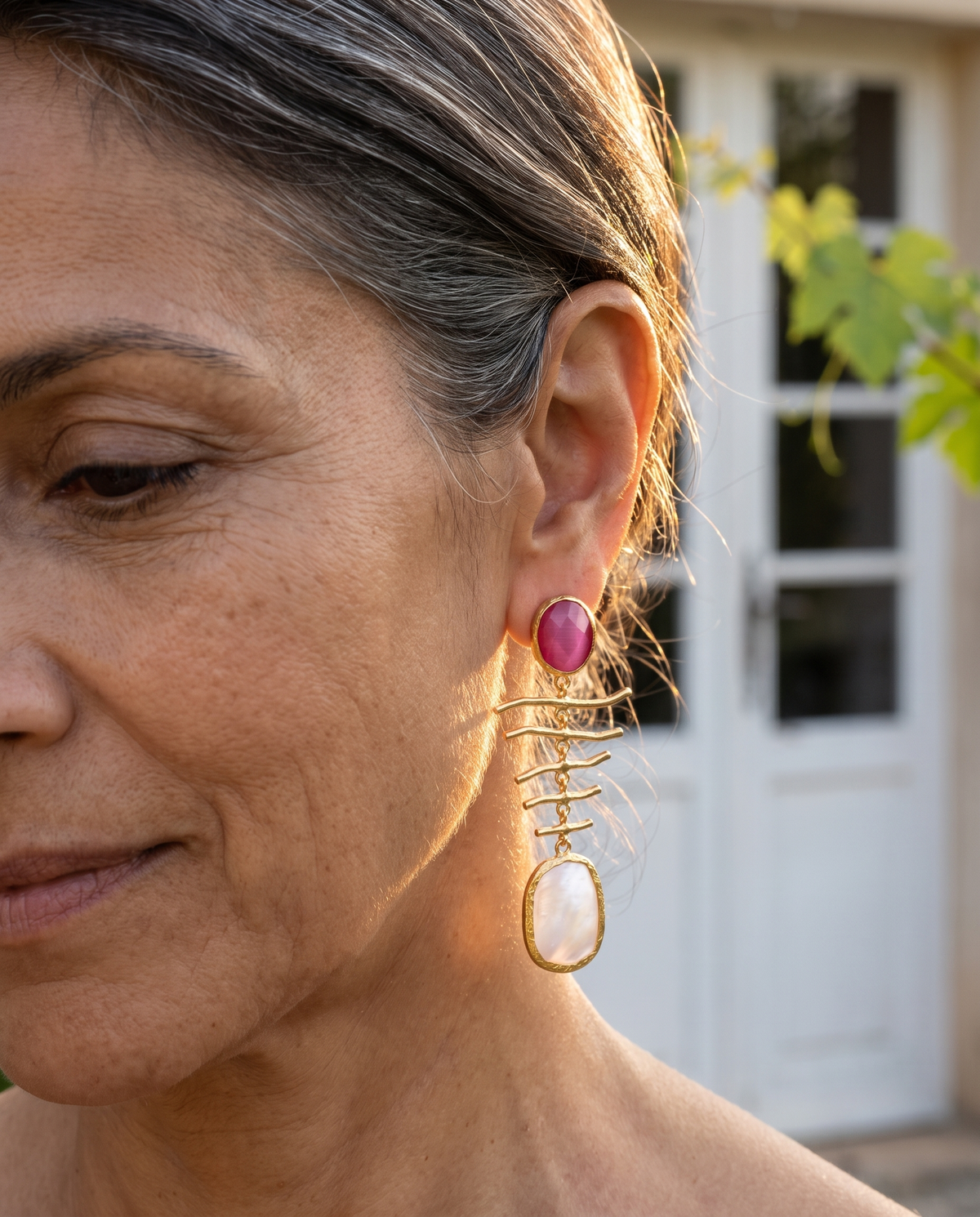 pink & white fishbone earrings